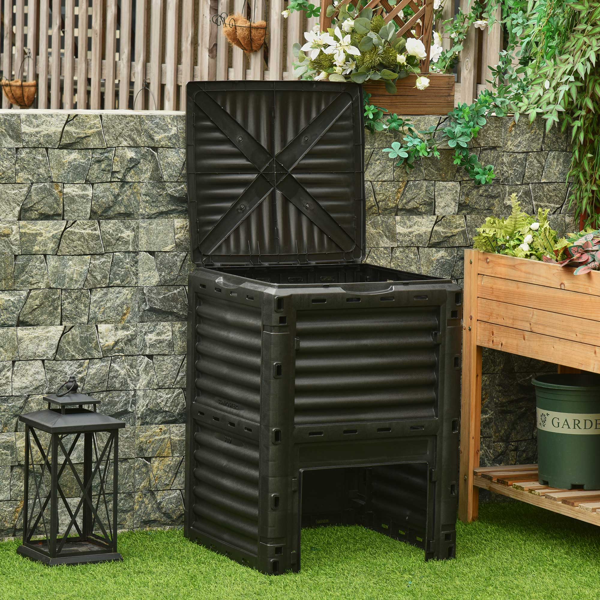 Outsunny Garden Compost Bin 80 Gallon Outdoor Large Capacity Composter Fast Create Fertile Soil Aerating Box, Easy Assembly, Black — foto 2