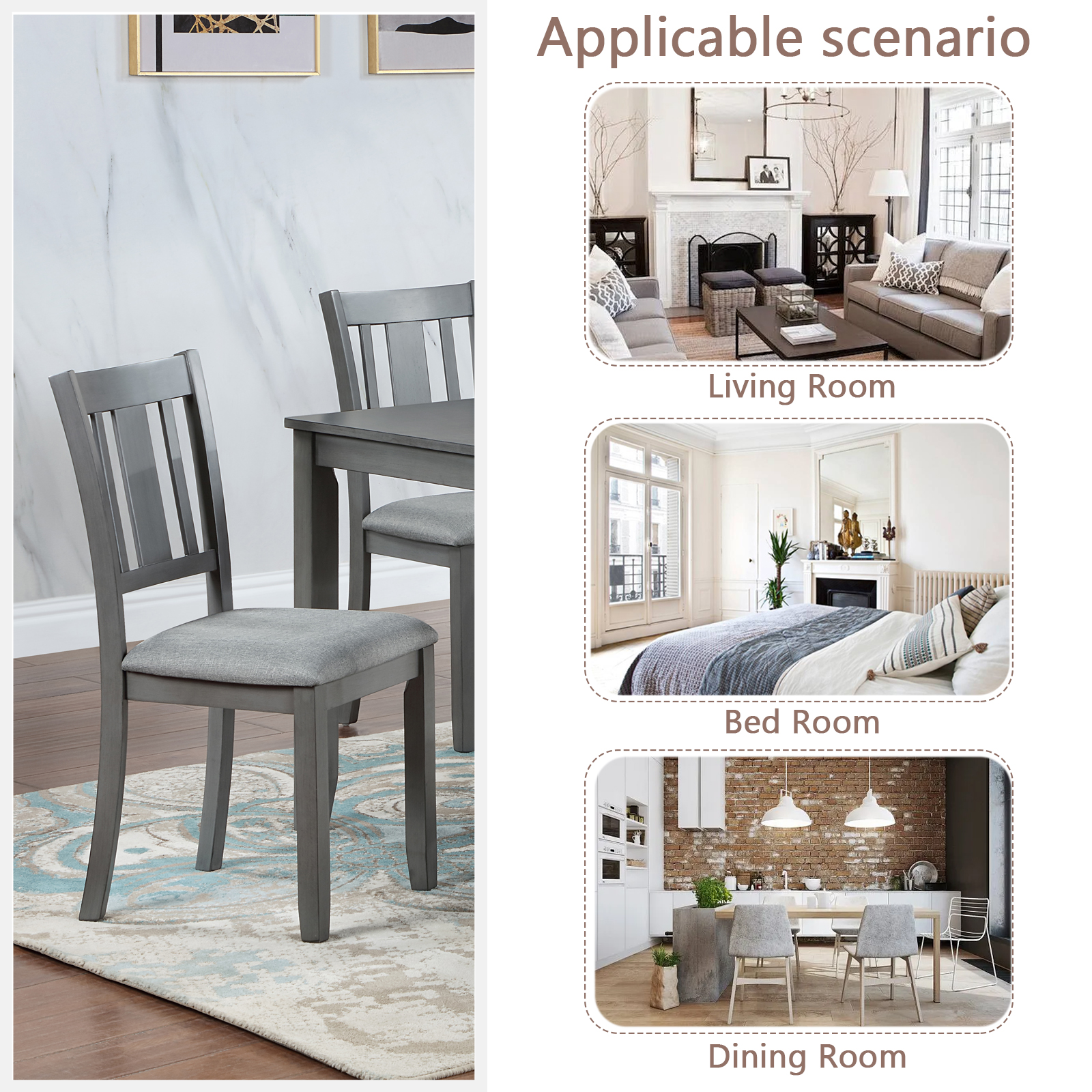 Dining Chairs Only, Wooden Dining Chairs Set of 4, Kitchen Chair with Padded Seat, Upholstered Side Chair for Dining Room, Living Room, Gray 8
