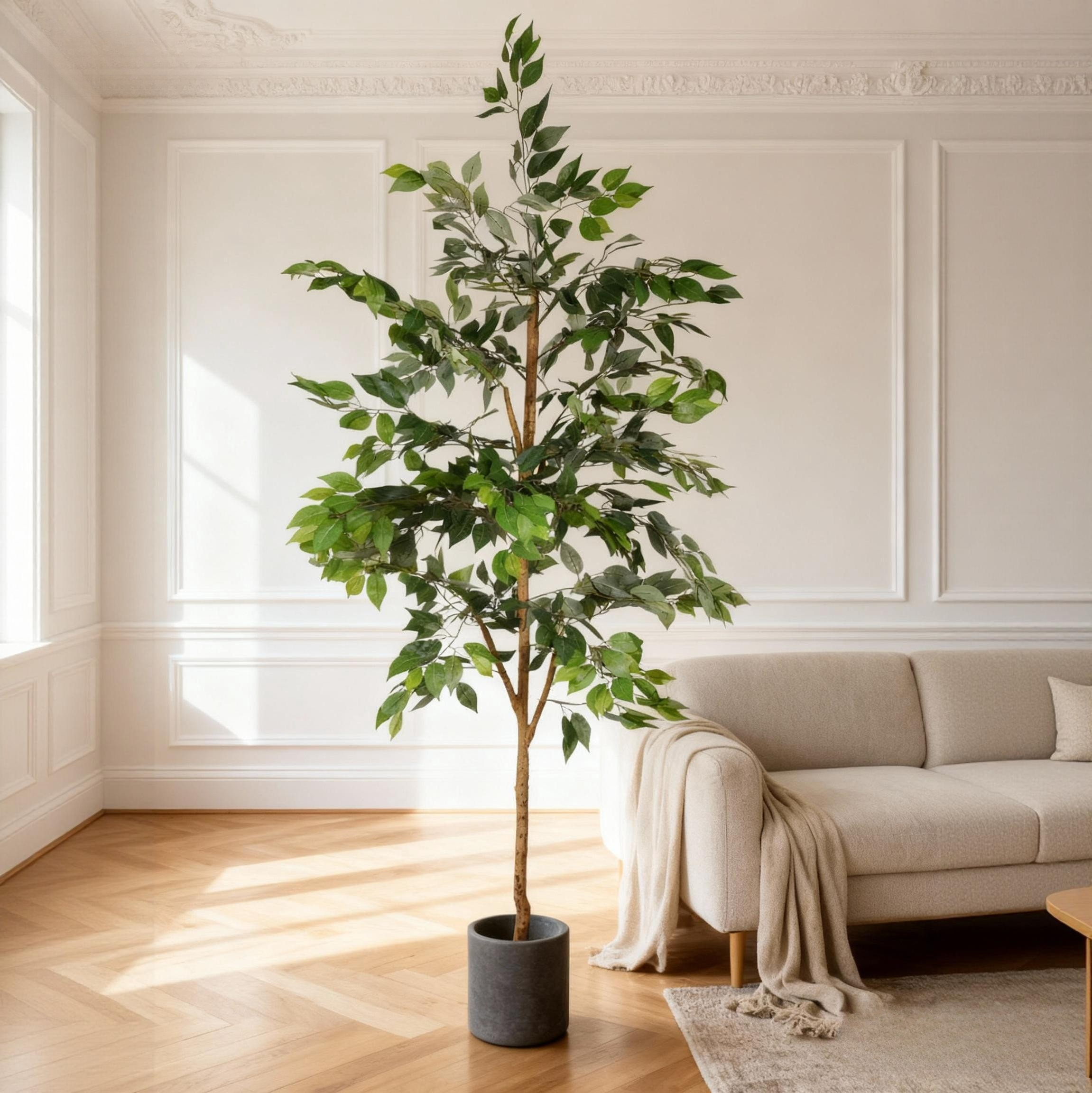 6FT Artificial Ficus Tree with Natural Trunk in Black Plastic Pot for Indoor Home Office Decor, 1pc/set — foto 8