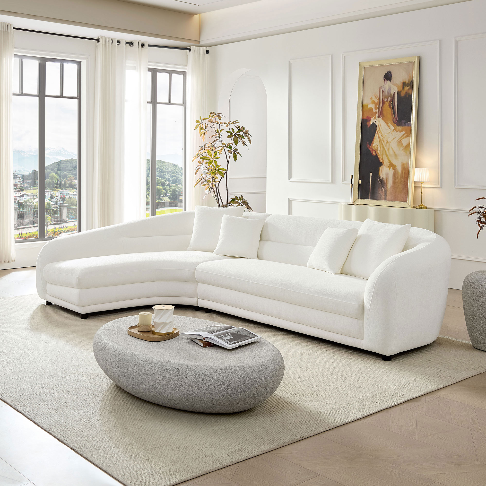 125.2 inch Mordern Curved L-Shaped Modular Sofa with Comfort Pillows,Upholstered Comfy Couch,Sectional Sofa for Living Room,Office — foto 6