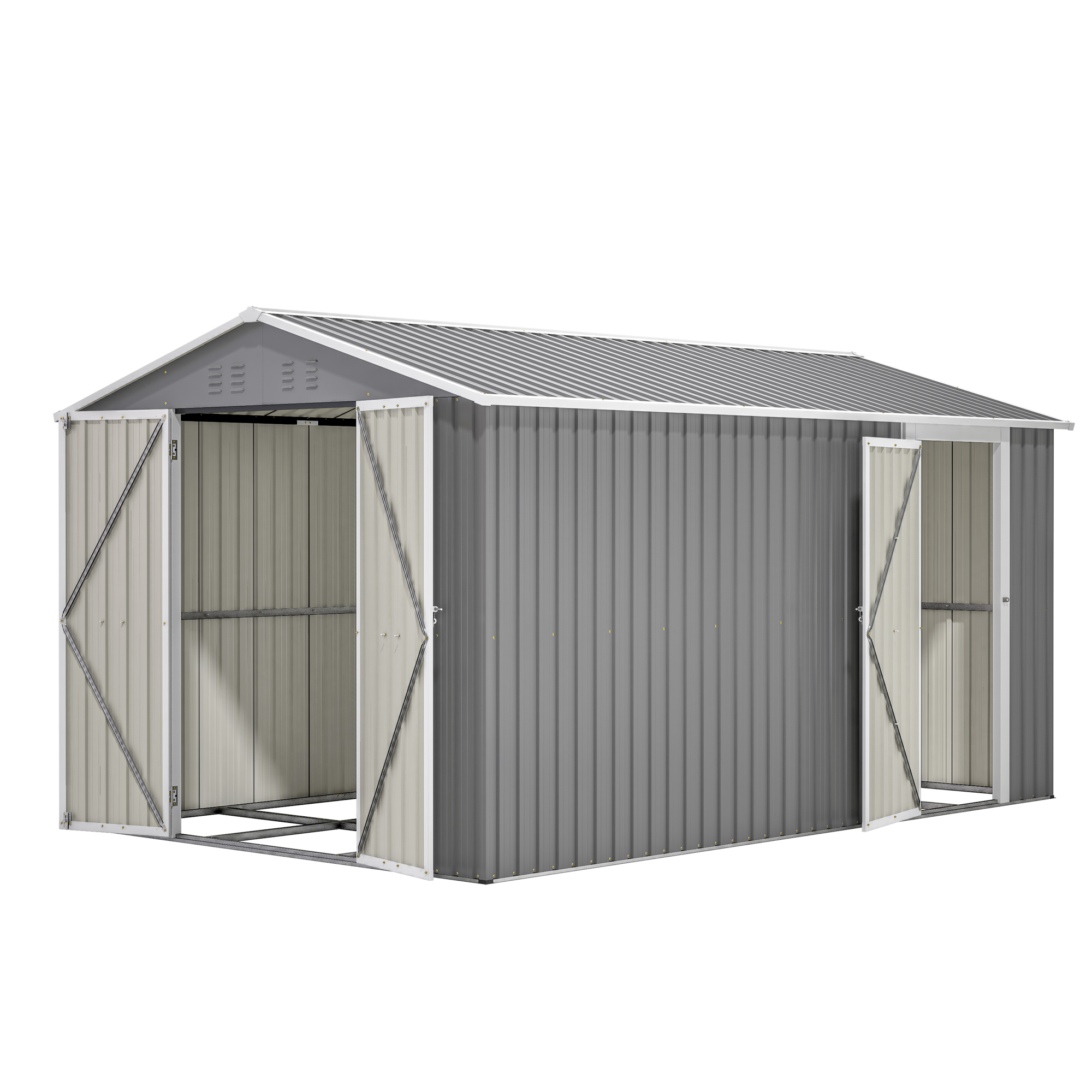 8x12 FT Outdoor Metal Storage Shed with Additional Side Door, Large Tool Shed with 2 Lockable Doors for Easy Access, Aluminum Frame, Grey Backyard Garden Patio Storage — foto 5