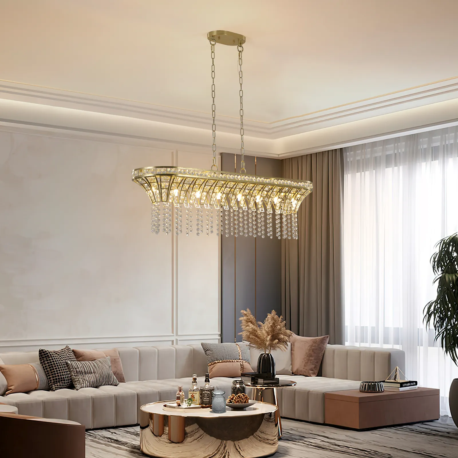 39" Modern Crystal Linear Rectangle Chandelier