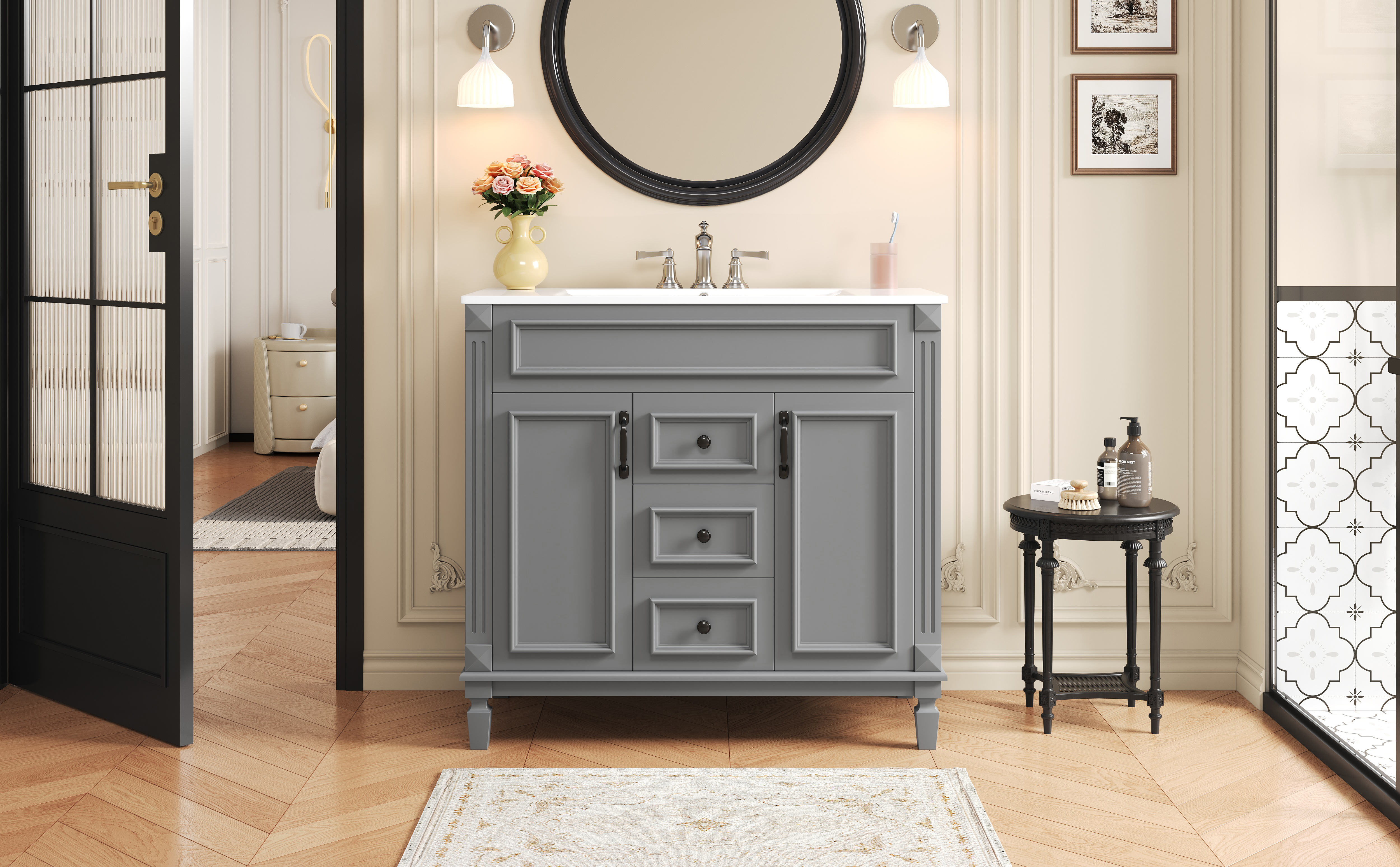 36'' Bathroom Vanity with Top Sink, Modern Bathroom Storage Cabinet with 2 Soft Closing Doors, Single Sink Bathroom Vanity — foto 7