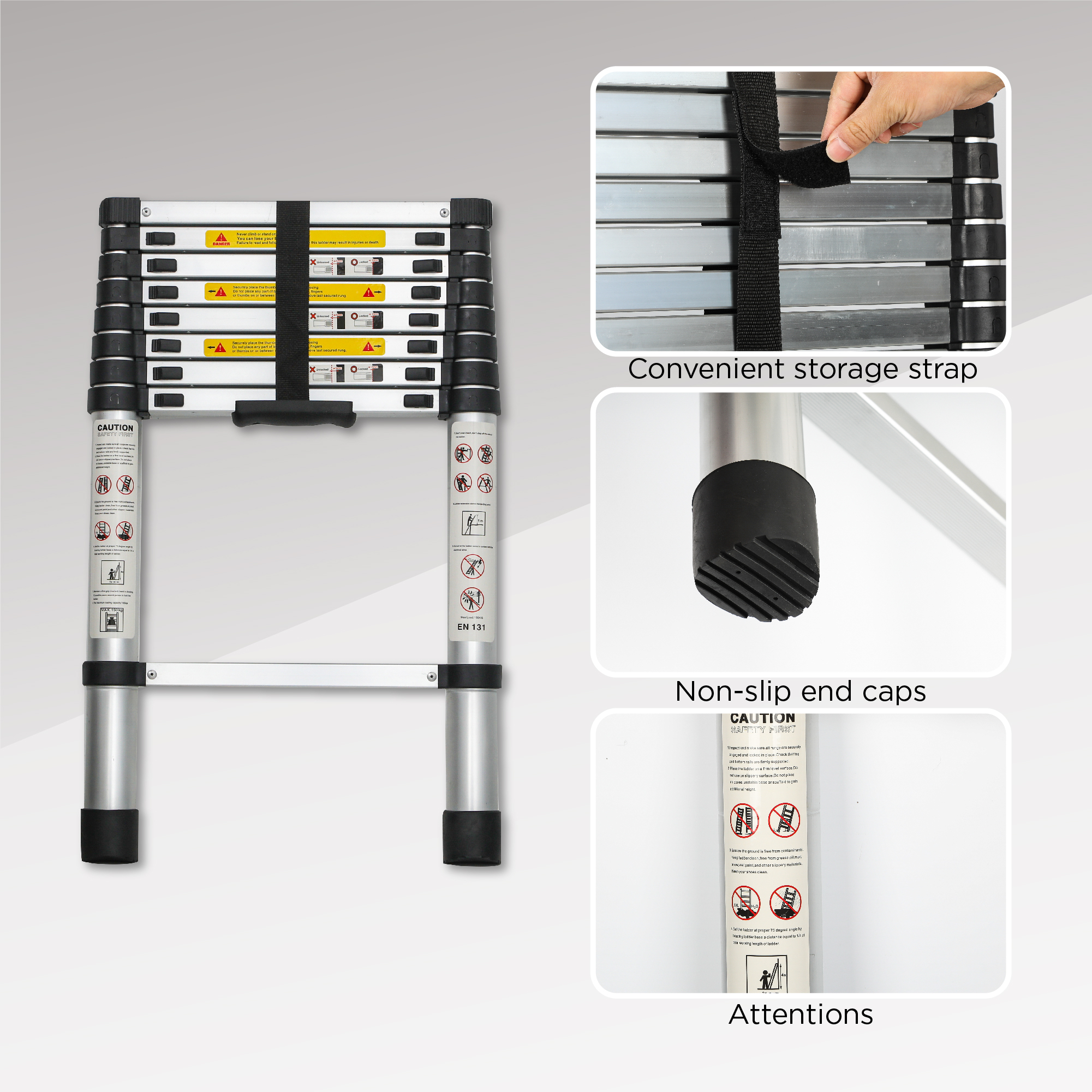 Telescoping Ladder 8.5FT, Telescopic Extension Ladder, Aluminum Alloy Folding Ladder Portable Multi-Purpose for Indoor Outdoor Work, Heavy Duty 300 lbs Load — foto 6