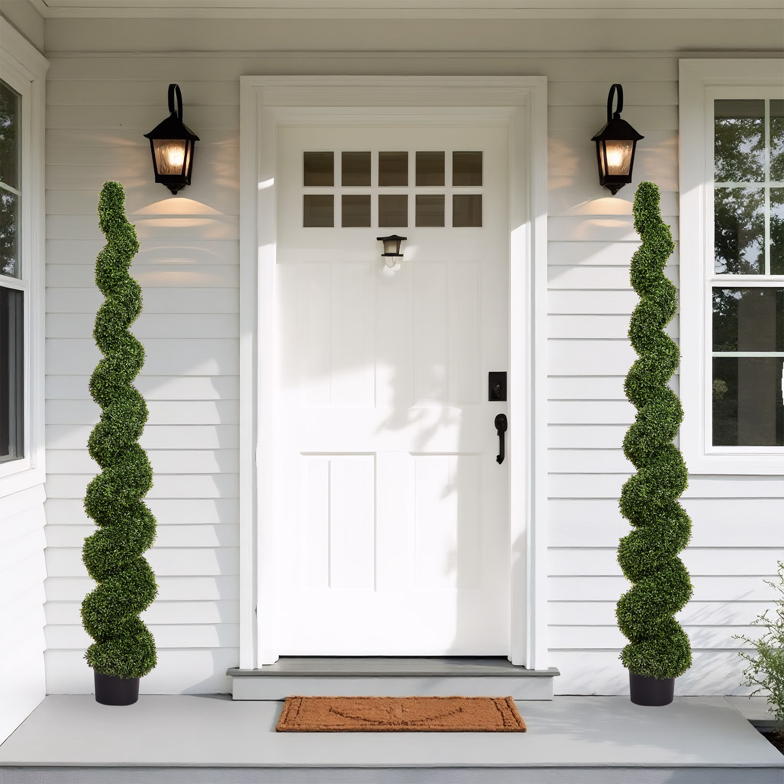 7FT Spiral Topiary Trees Artificial Outdoor Faux Boxwood Plants Large Twisted Green Potted Trees for Garden Front Porch Patio Planter Decoration, 1pc/set — foto 7