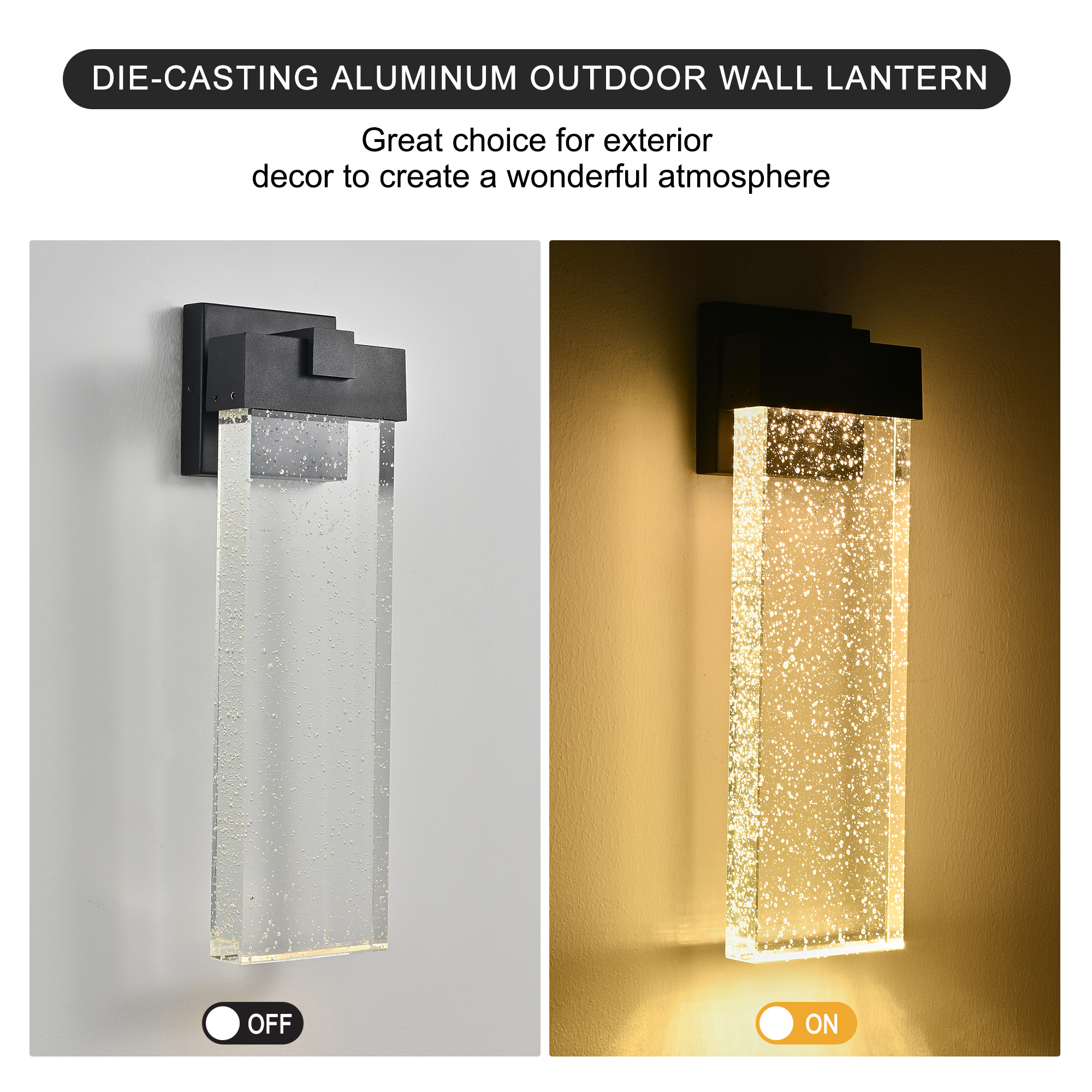 18"(H) 1-pack 12W Modern Outdoor Wall Light Fixture, Weatherproof LED Wall Sconce with Bubble Crystal, Black Finish, Up and Down Lighting for Porch, Patio, and Garden 4