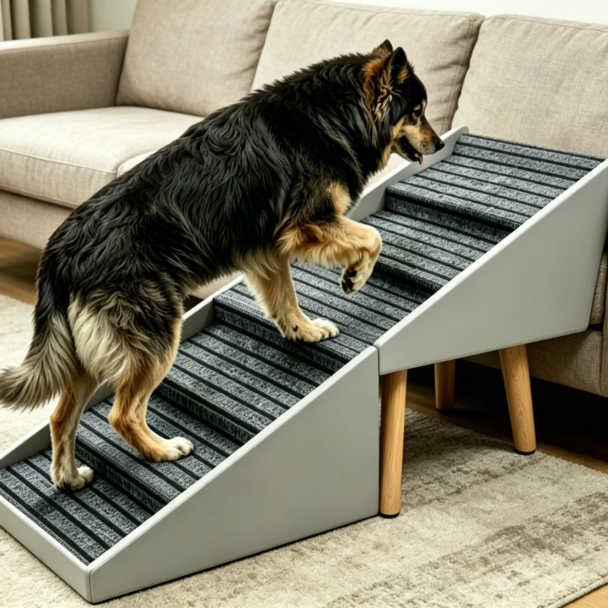 2-in-1 Dog Stairs for Bed and Couch 25.2" Foldable Dog ramp for Couch 6 Pet Steps  & Ottoman for Small and Large Dogs, Grey — foto 5