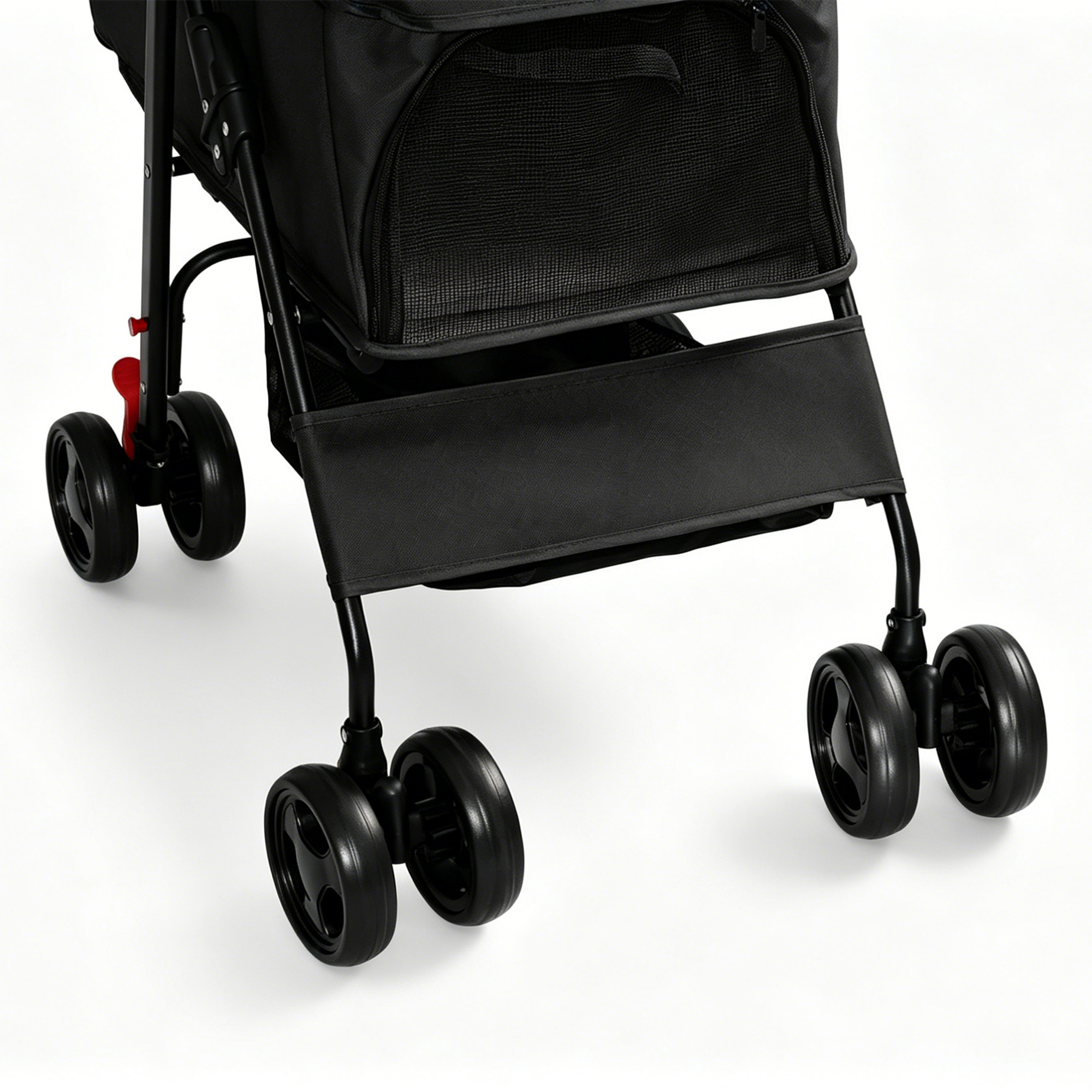 Foldable Pet Stroller for Small Dogs and Cats Under 28 lbs with Multi-Functional Tray, 2 Safety Leashes, Storage Basket & Breathable Mesh, 4 Wheels Pet Stroller, Black — foto 7