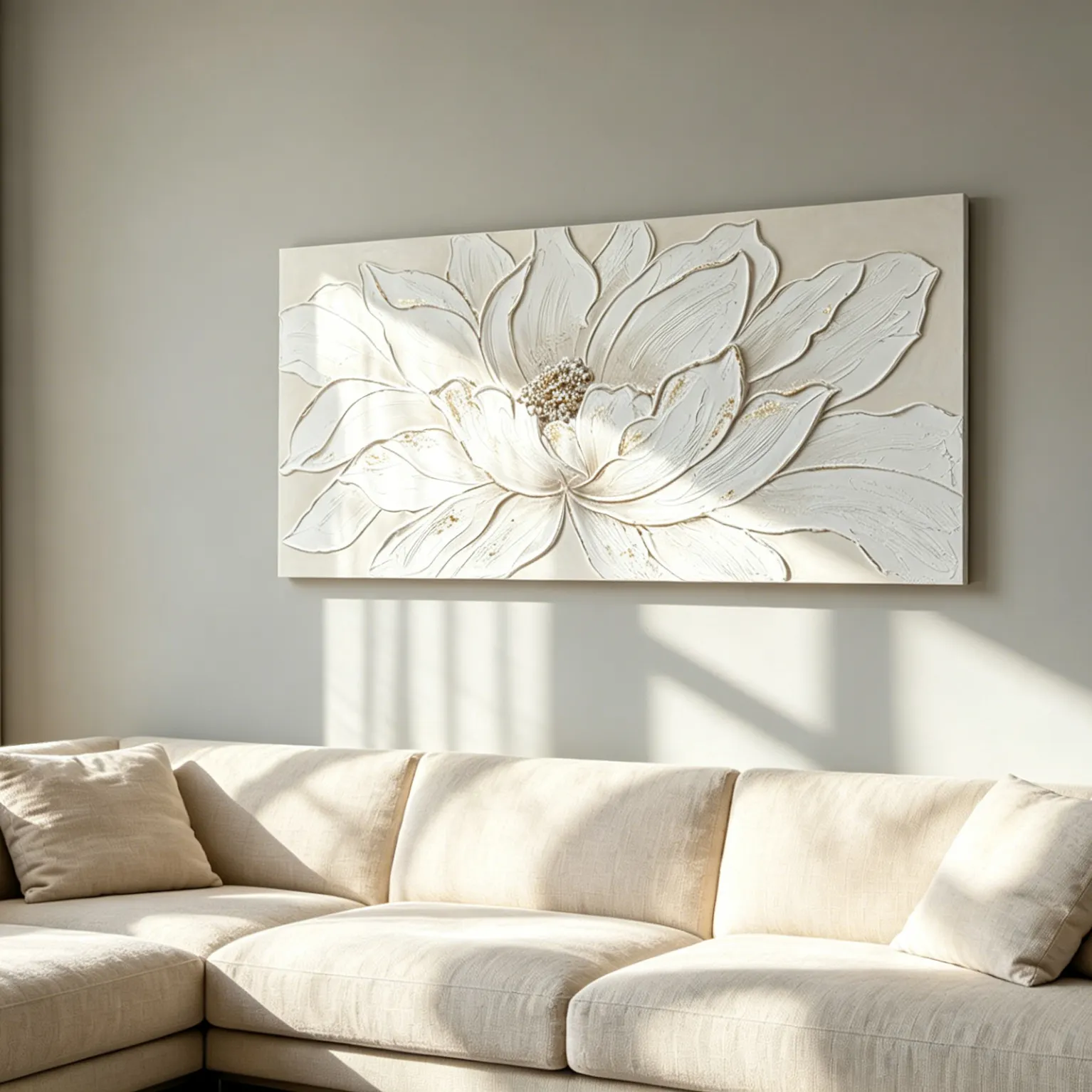 24x48 White Lotus Flower Canvas Wall Art