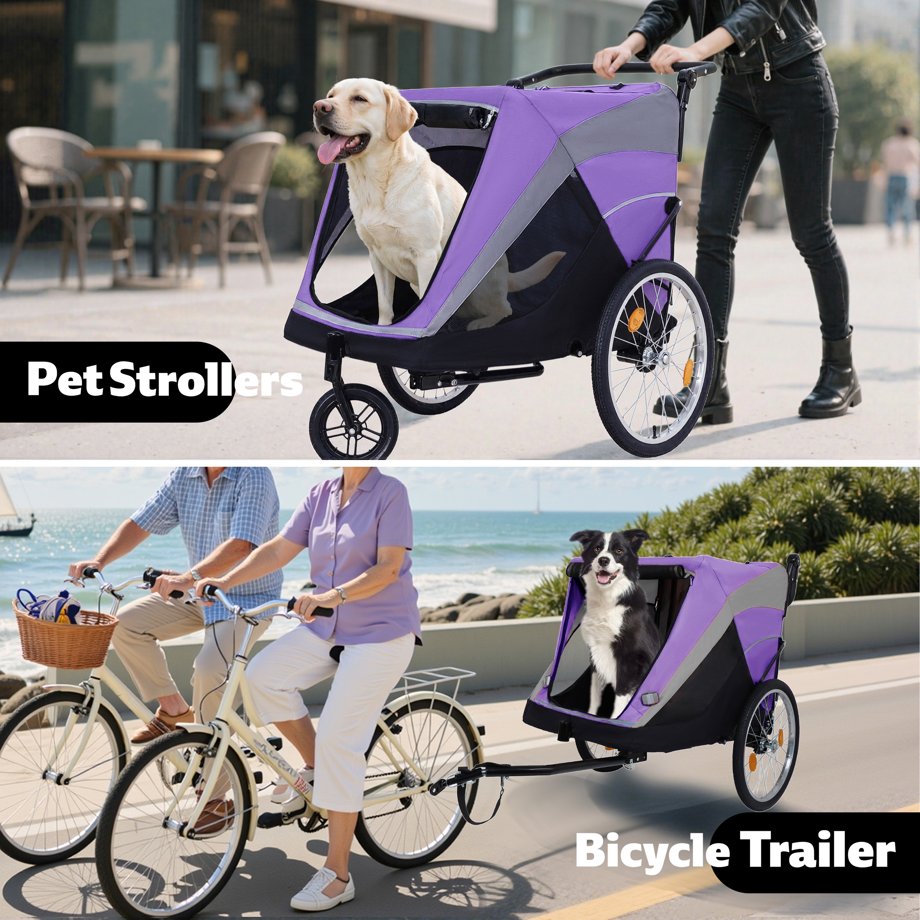 2-in-1 Bike Trailer & Push Cart for Pets - Detachable Bike Hitch & Push Handle Included - Quick Release Wheel, Internal Leash, Dual Cup Pockets and Underneath Storage Bag,  Holds Pets Up to 100 lbs — foto 22