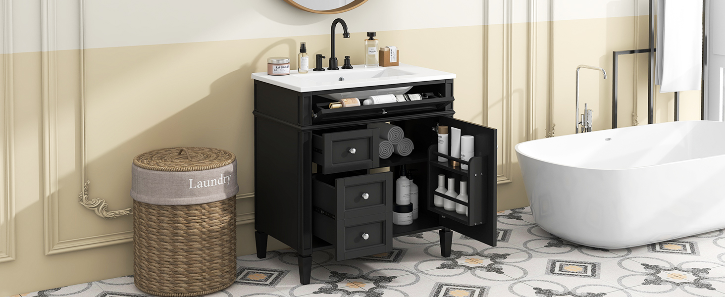 30'' Bathroom Vanity with Top Sink, Modern Bathroom Storage Cabinet with 2 Drawers and a Tip-out Drawer, Single Sink Bathroom Vanity — foto 7