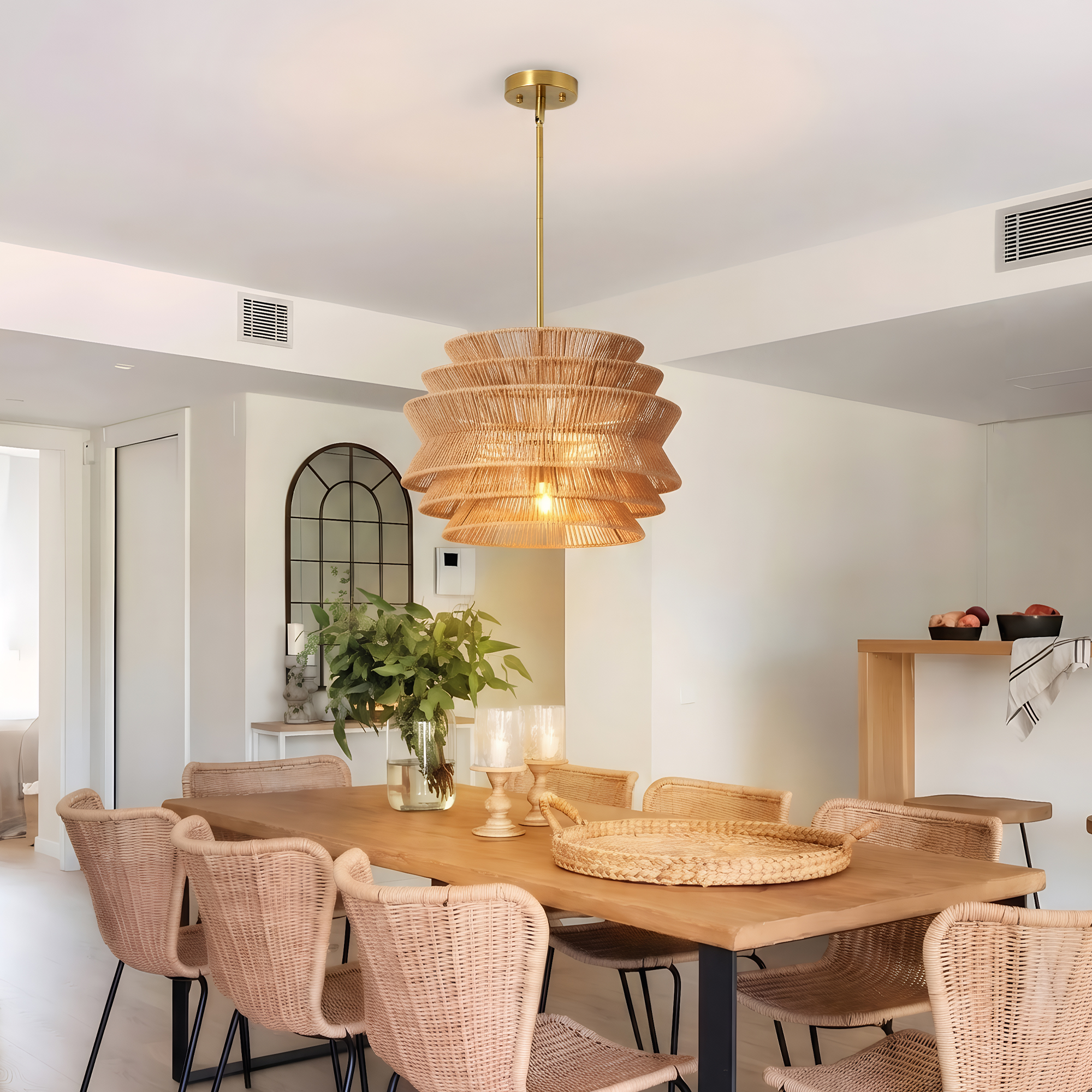 17.3" Rattan Pendant Light,Hand-Woven Rustic Wicker Hanging Light Seagrass Ceiling Chandelier,Water Plants Rattan Chandelier for Dining Living Bedroom Kitchen Farmhouse — foto 3