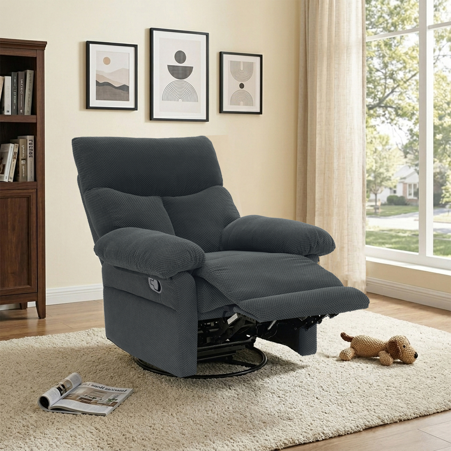 Modern Swivel Rocker Recliner Chair, Manual Overstuffed Glider Armchair with Textured Fabric for Living Room and Nursery — foto 2