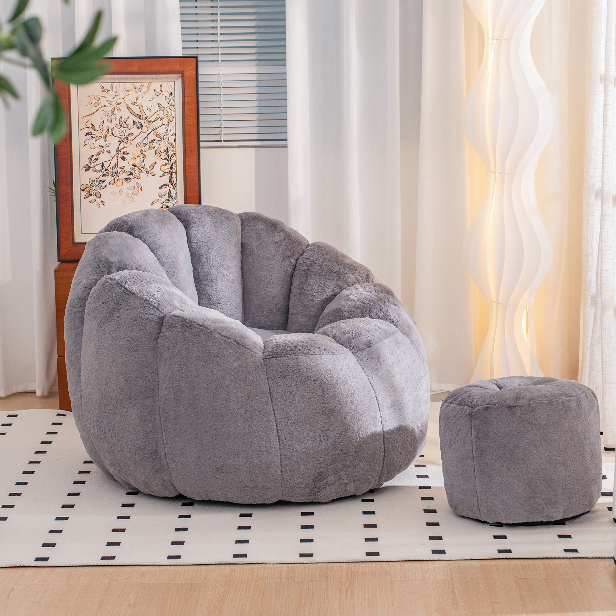 Giant Bean Bag Chair, Oversized Bean Bag Couch for Adults and Kids, Faux Fur Shell-Shaped Large Bean Bag Chair with Filler, Stuffed Big Accent Sofa Chair Floor Sofa for Gaming, Reading 3