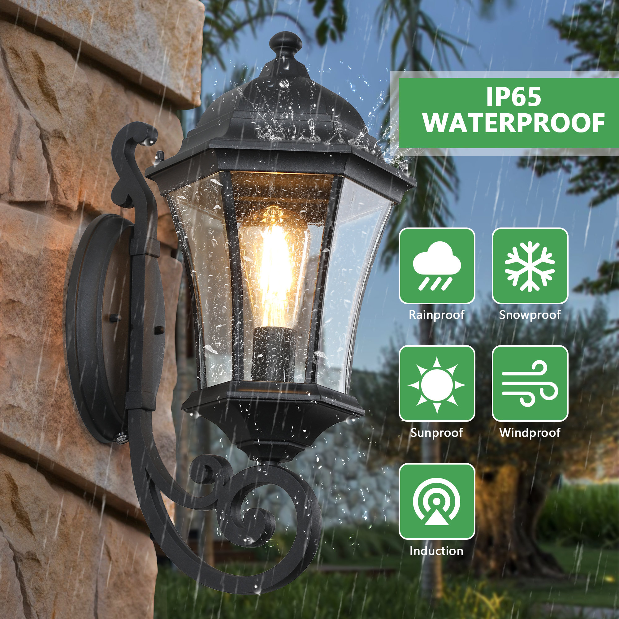 1-Pack Vintage Wall-Mounted Outdoor Lantern Light – Elegant Black Metal Sconce for Porch, Patio, and Garden Lighting (Bulb Not Included) 4