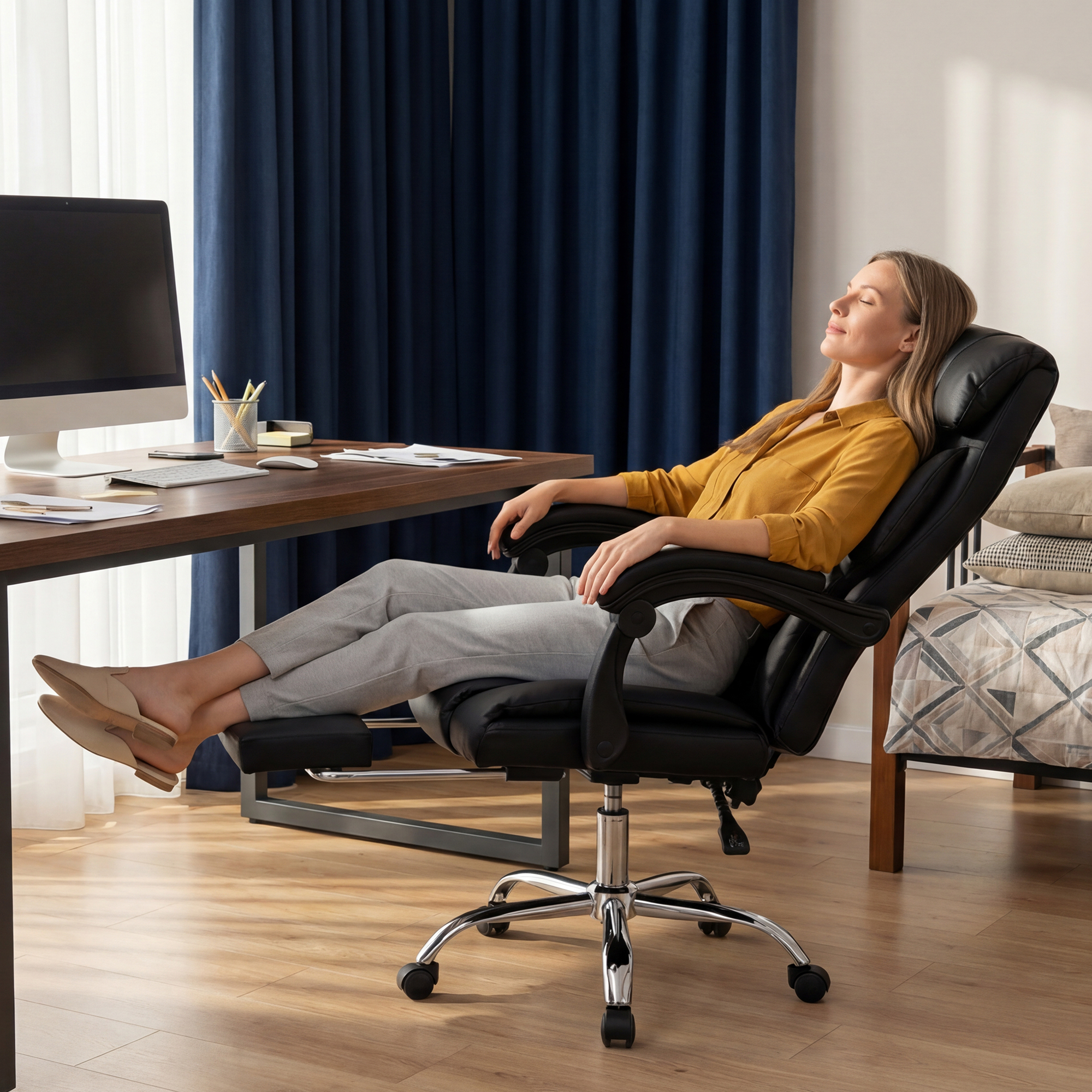 Office Chair Adjustable Height Executive Desk Chair with Foot Rest Comfortable Computer Chair High Back Reclining Gaming Chair Durable Leather Rolling Work Swivel Chairs — foto 8