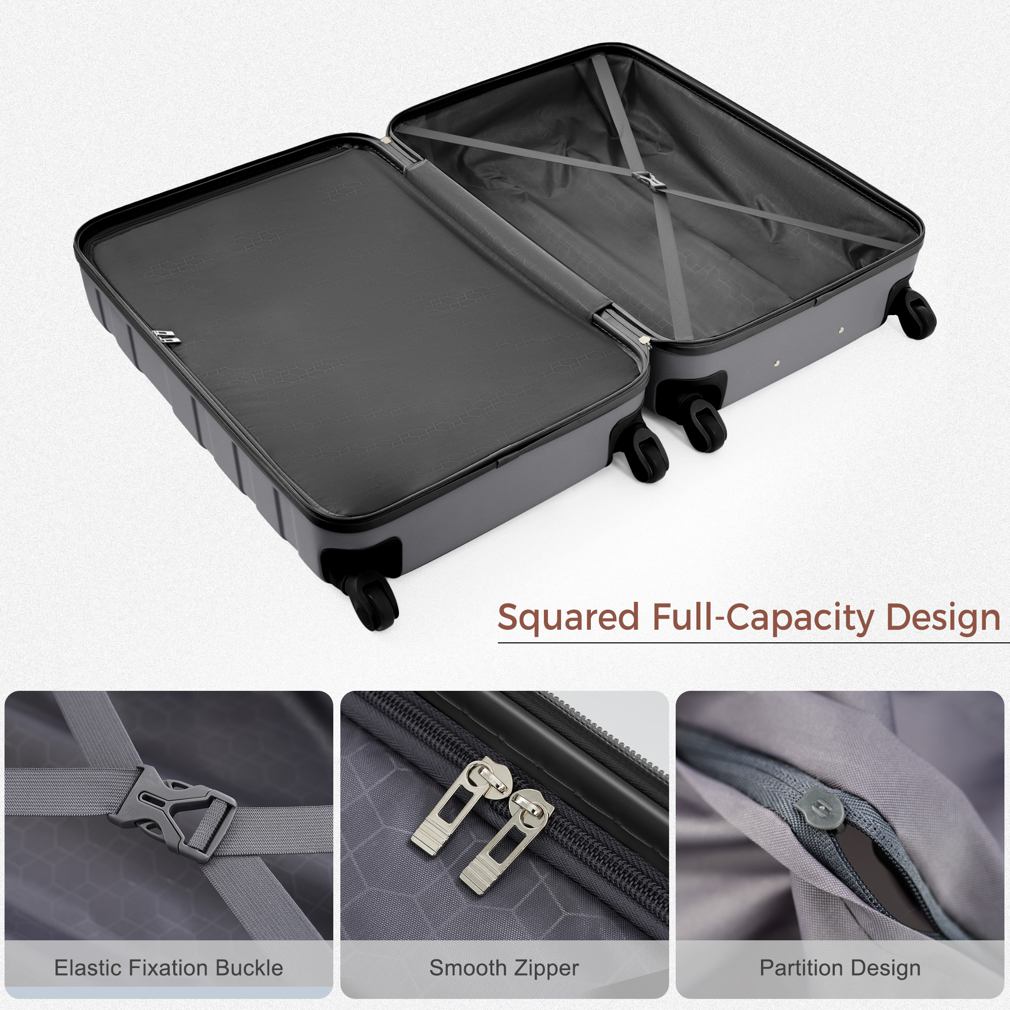 3-Piece Luggage Set - 24in Checked Suitcase with TSA Lock Travel Duffel Bag Wet-Dry Toiletry Bag,grey 3