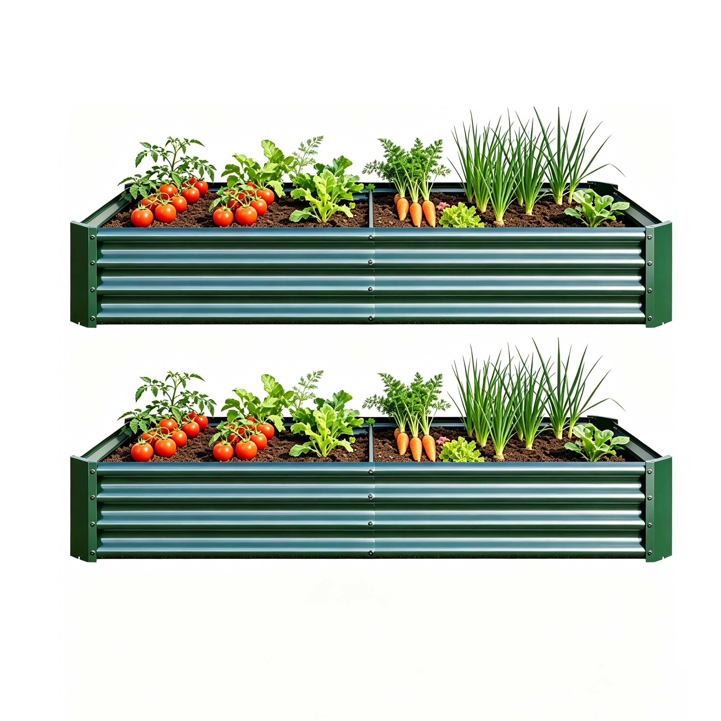 2PCS Green 6×3×1ft Metal Raised Rectangle Garden Planter Beds