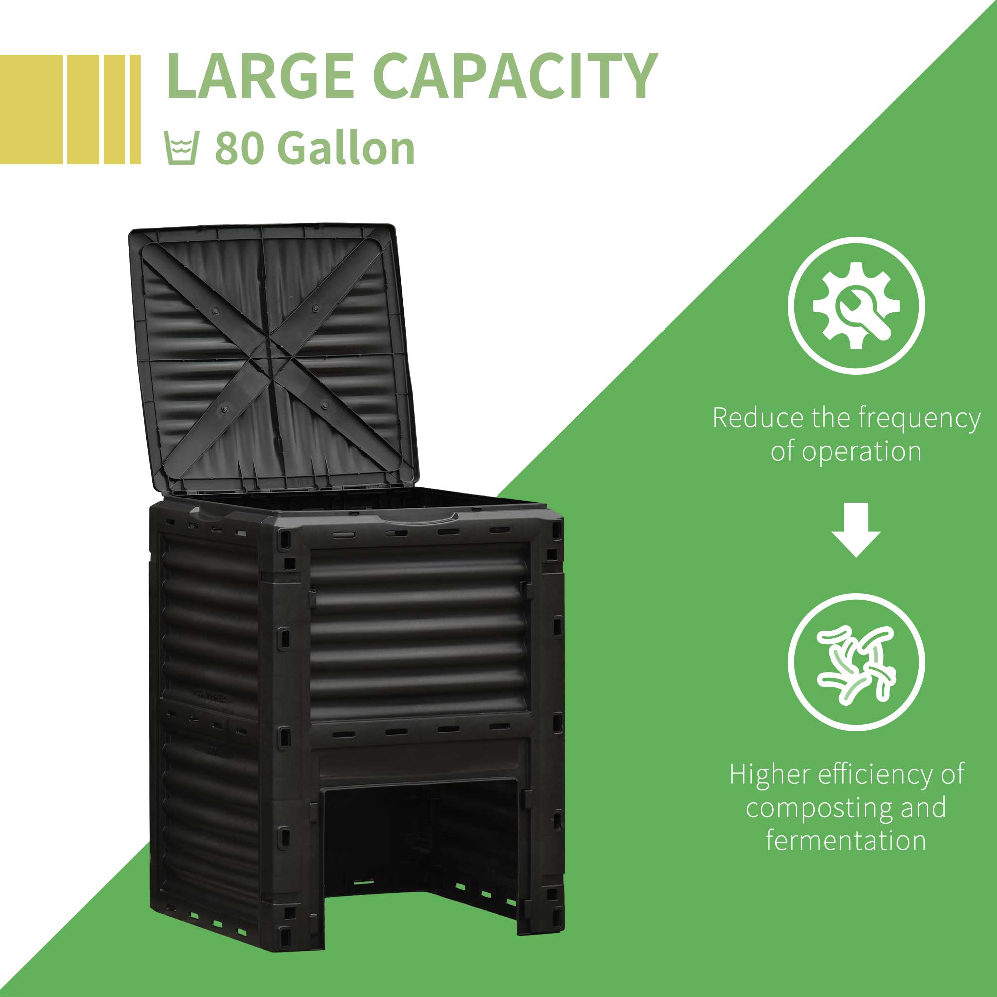 Outsunny Garden Compost Bin 80 Gallon Outdoor Large Capacity Composter Fast Create Fertile Soil Aerating Box, Easy Assembly, Black — foto 3