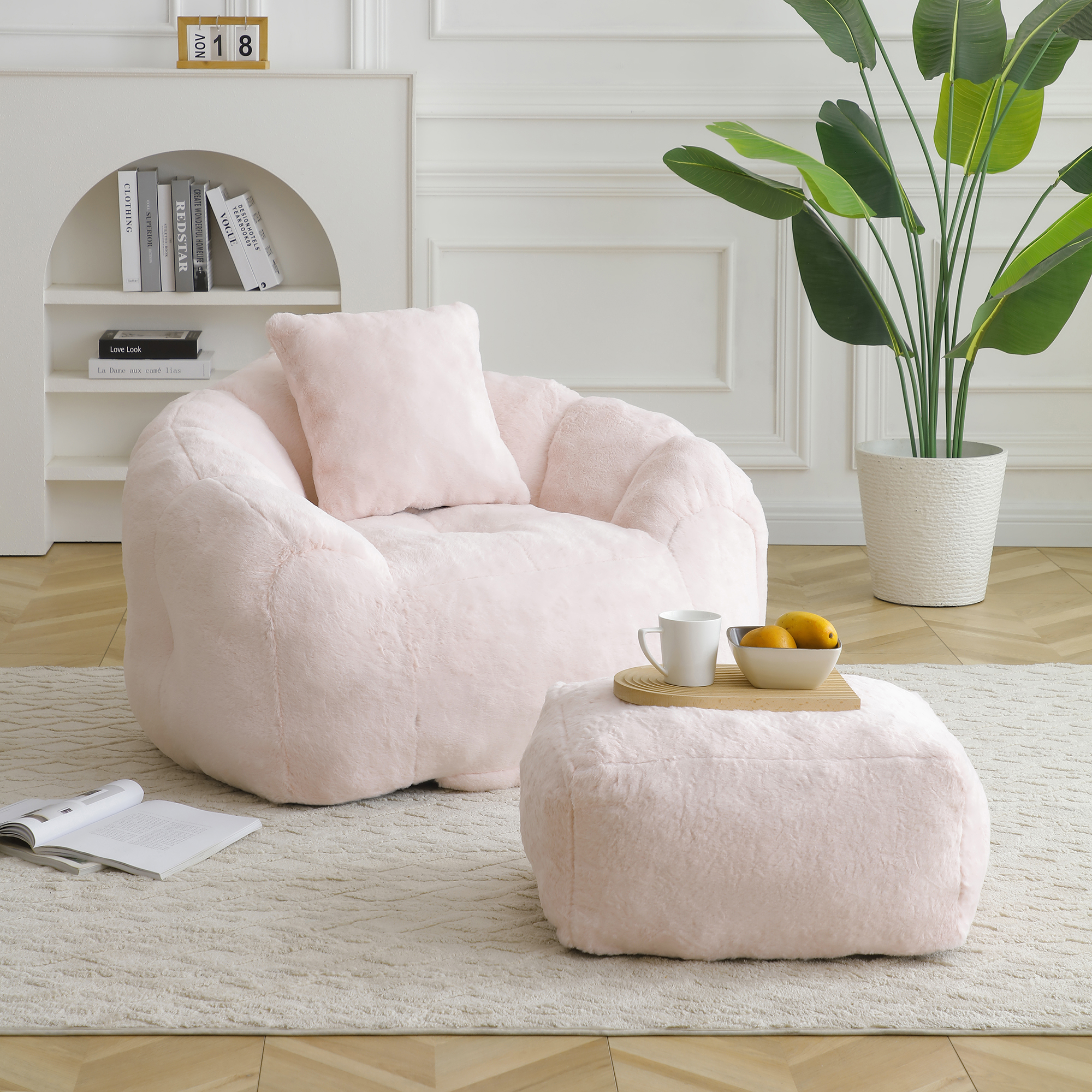 Giant Bean Bag Chair withFootstool, Oversized Bean Bag  for Adults and Kids, Faux Fur Shell-Shaped Large Chair with Filler, Stuffed Big Accent Sofa,  Floor Sofa for Gaming,Reading Living Room Bedroom — foto 8