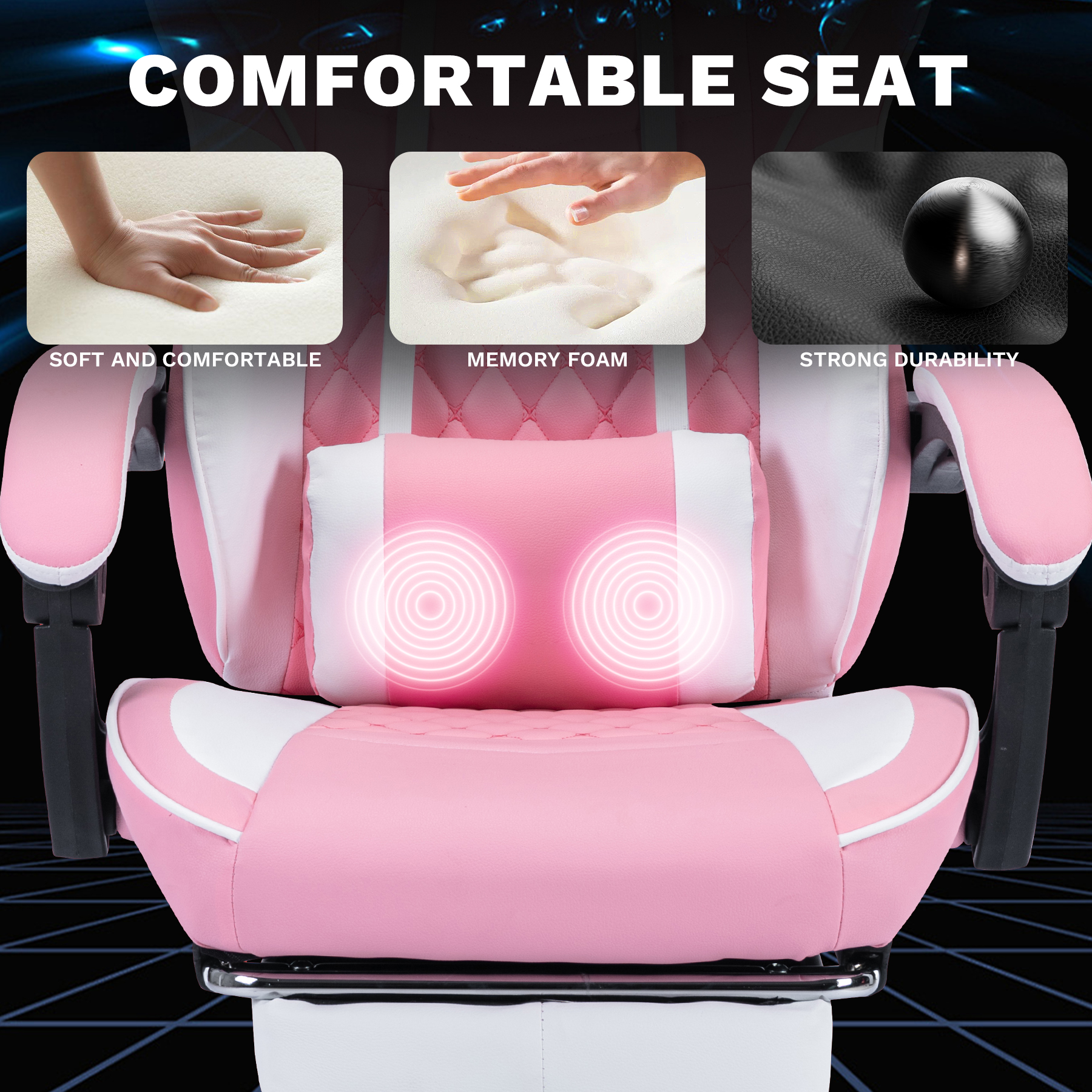 Ergonomic Video Gamer Chairs,Computer Gaming Chairs with Massage Lumbar Support and footrest,Racing Style Computer Chair Adjustable Headrest for Adults,Pink White — foto 2
