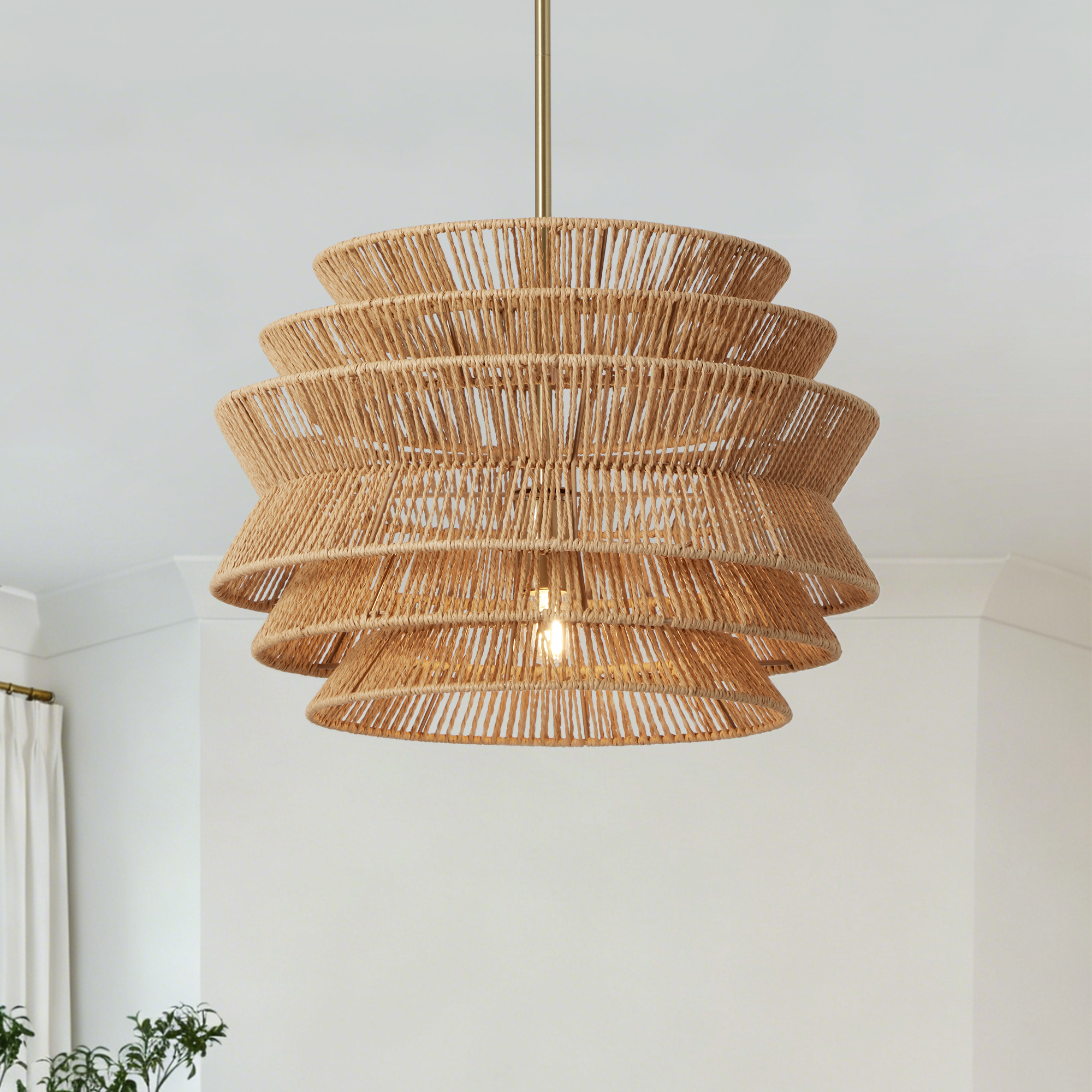 17.3" Rattan Pendant Light,Hand-Woven Rustic Wicker Hanging Light Seagrass Ceiling Chandelier,Water Plants Rattan Chandelier for Dining Living Bedroom Kitchen Farmhouse — foto 6