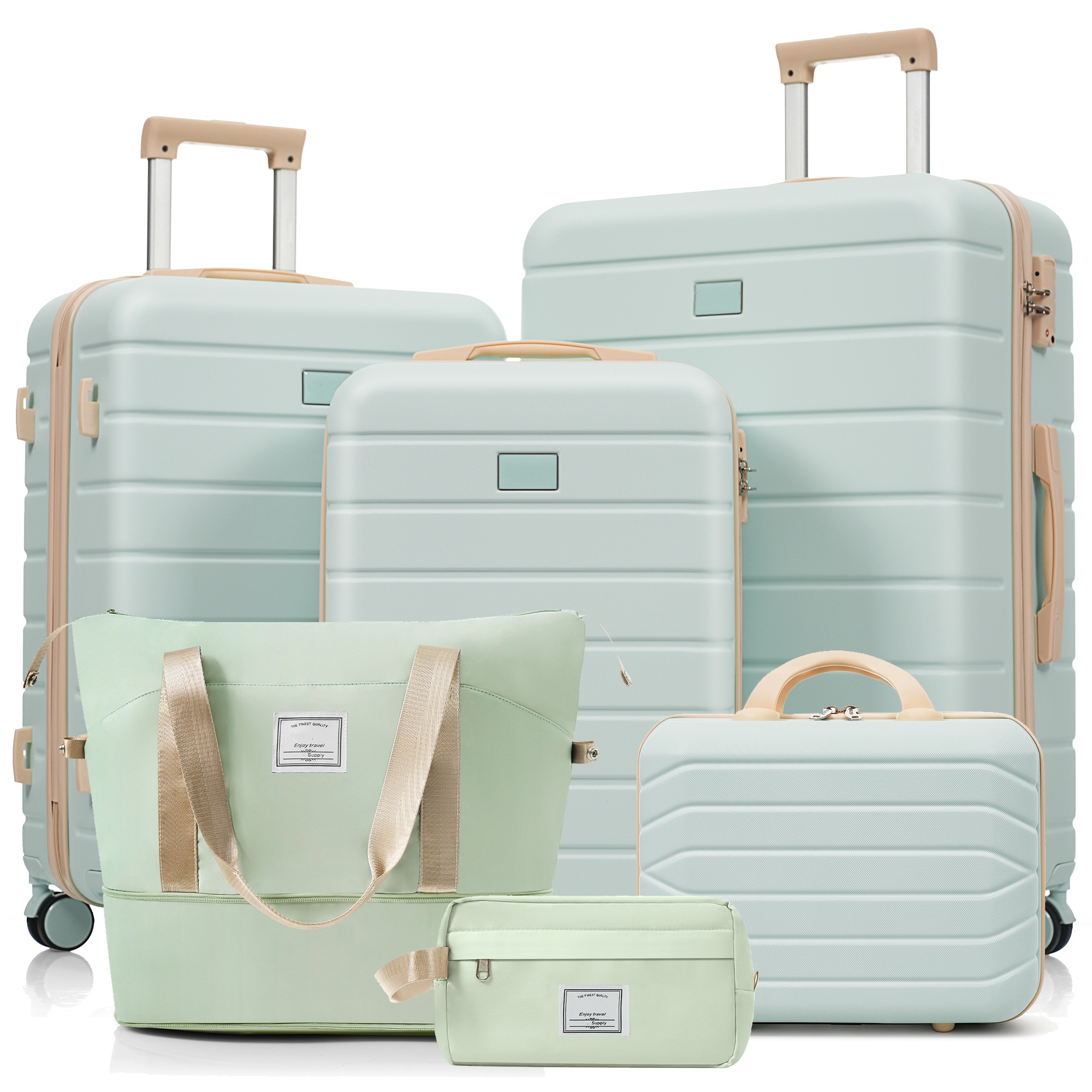 Travelpro Max 6-Piece Hardside Luggage Set with TSA Lock, 14/20/24/28 Inch Spinner Suitcase Set with Expandable Travel Duffel Bag & Waterproof Toiletry Kit, Adjustable Handle (
grey green)