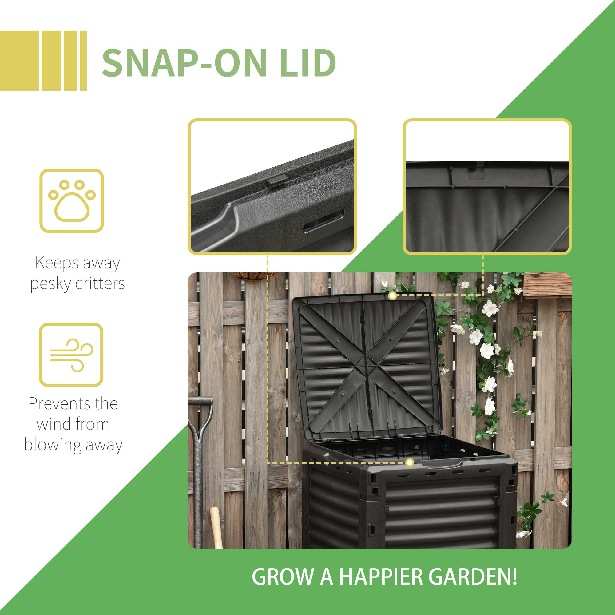Outsunny Garden Compost Bin 80 Gallon Outdoor Large Capacity Composter Fast Create Fertile Soil Aerating Box, Easy Assembly, Black — foto 7