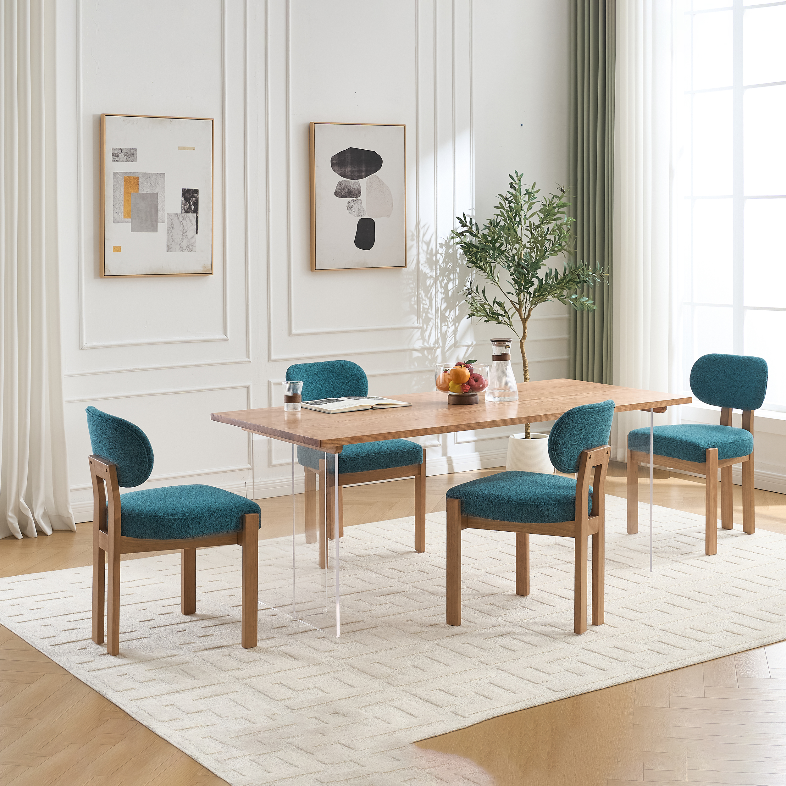Wooden Dining Chairs Set of 2, Modern Fabric Upholstered Dining Room Chair Kitchen Chairs, Farmhouse Dinner Chair for Kitchen Dining Room 2