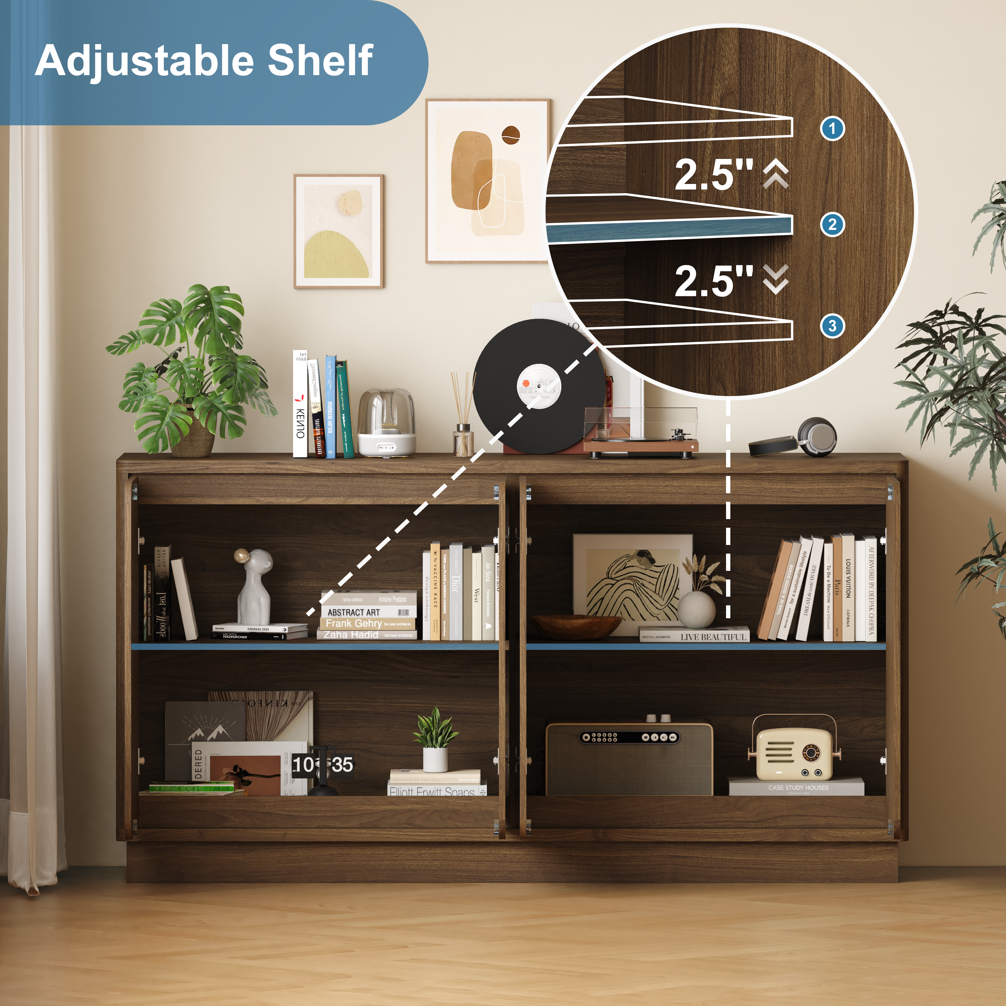 Walnut 4-Door Sideboard Buffet, picture 4 of 5