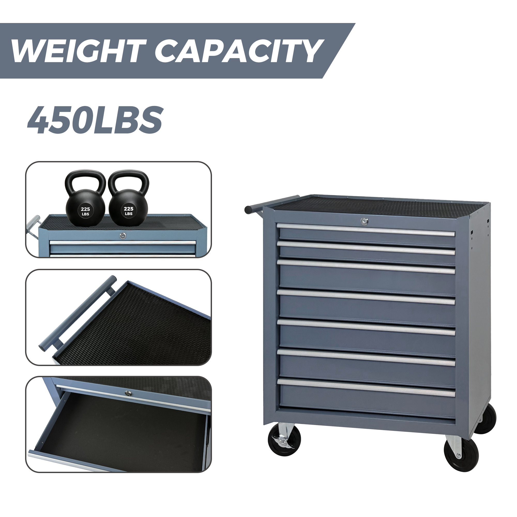 Rolling Tool Chest with 7-Drawer Tool Box with Wheels Multifunctional Tool Cart Mechanic Tool Storage Cabinet for Garage, Warehouse, Workshop, Repair Shop -GREY — foto 13