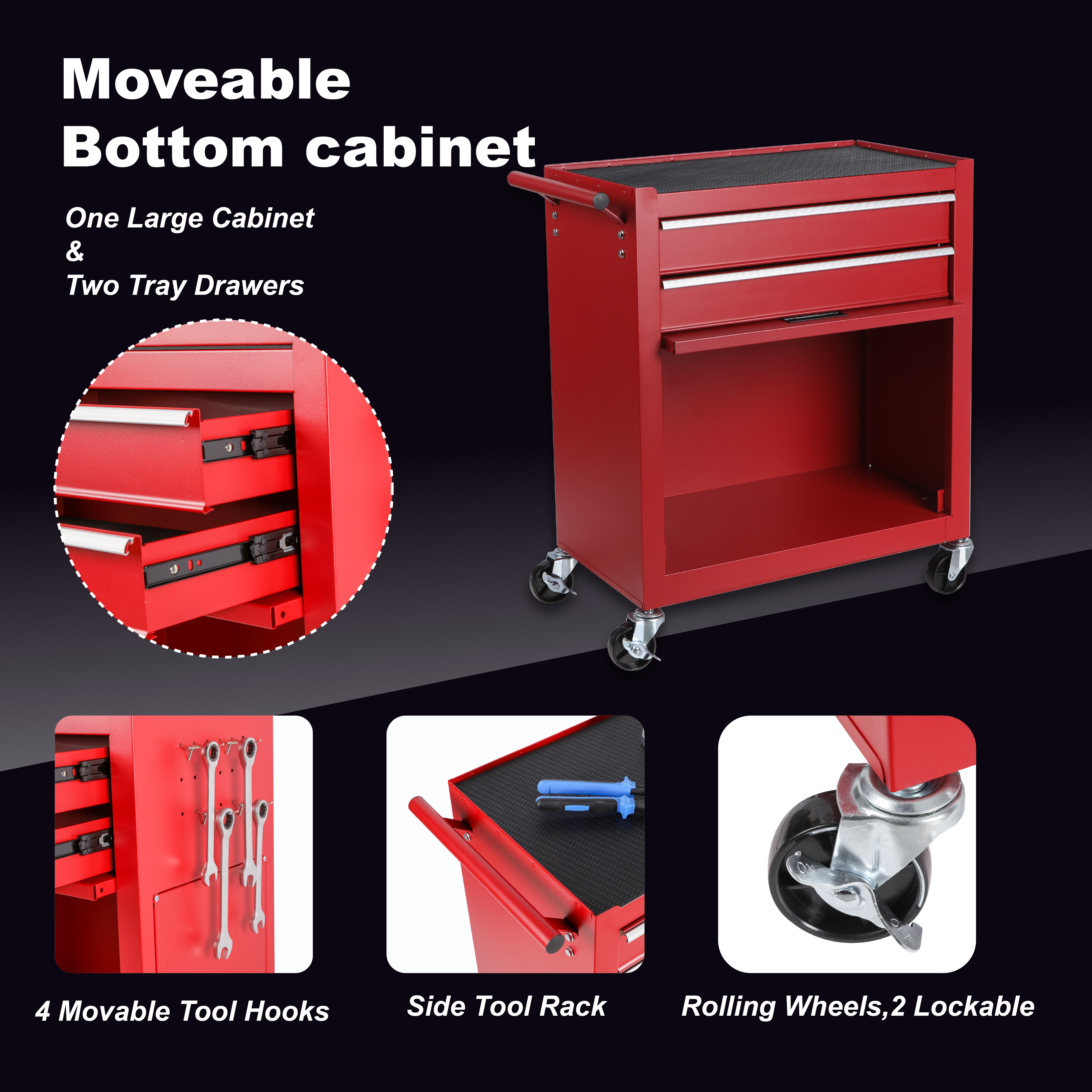 Tool Chest, 8-Drawer Rolling Tool Storage Cabinet with 2 in 1 Detachable Top Tool Box, Liner, Lockable Wheels, Side Hooks,Metal Tool Cart for Garage — foto 10
