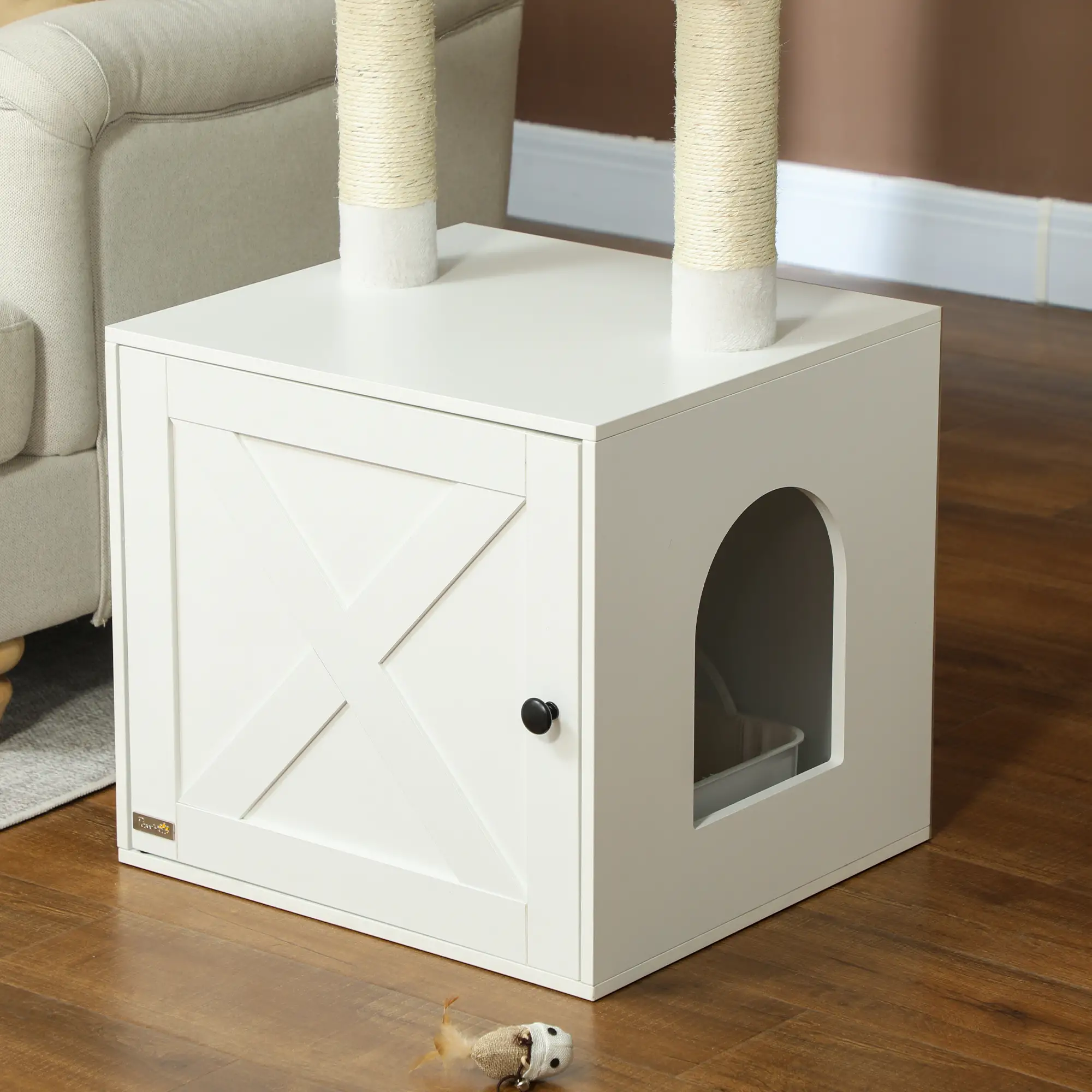 White Cat Tree with Litter Box Enclosure — image 1
