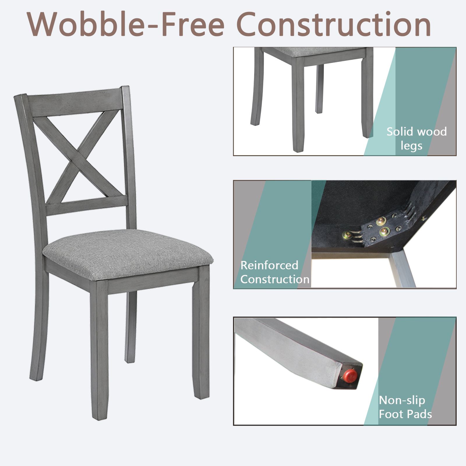 Dining Chairs Only, Wooden Dining Chairs Set of 4, Kitchen Chair with Padded Seat, Upholstered Side Chair for Dining Room, Living Room, Gray 7