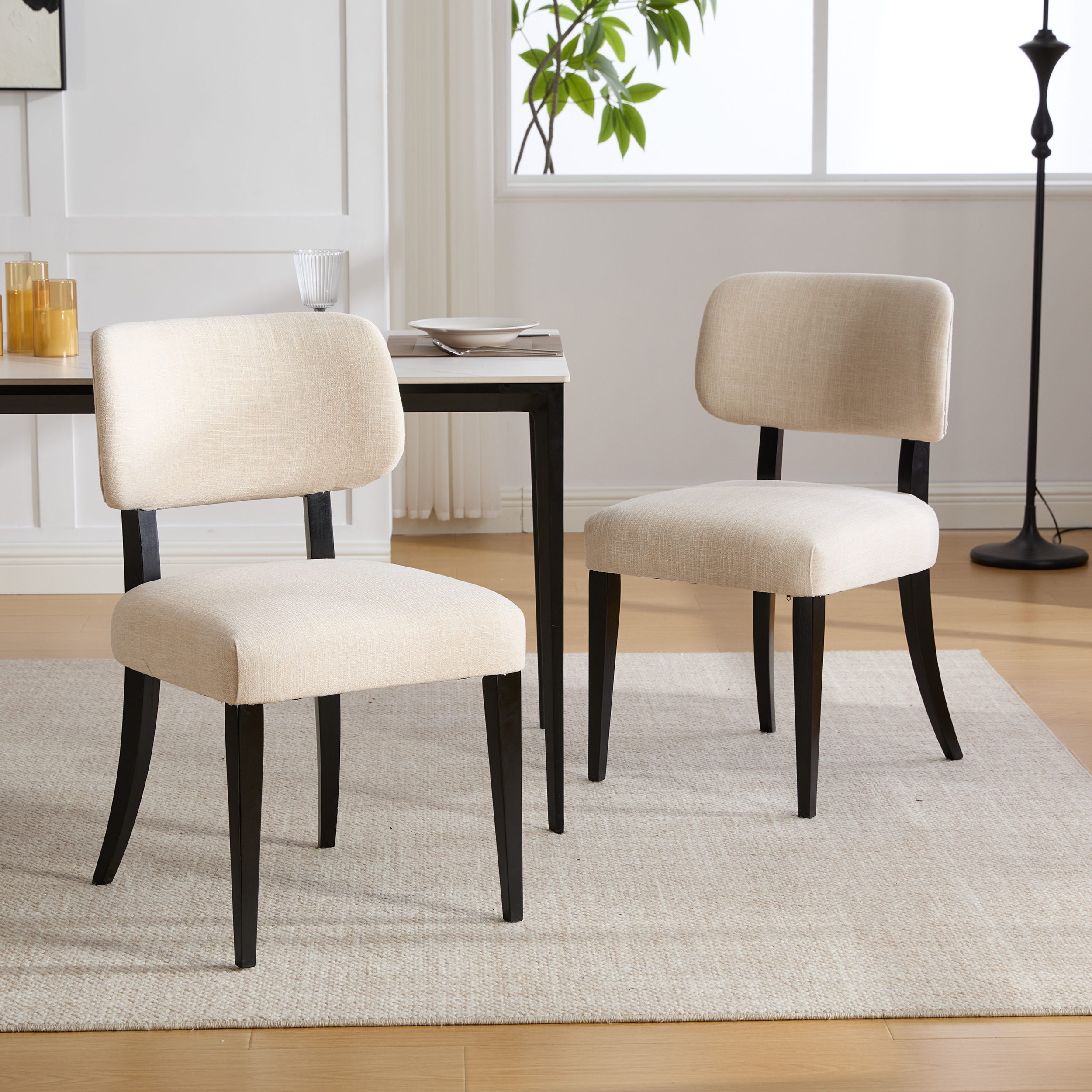 Wooden Dining Chairs Set of 2, Modern Fabric Upholstered Dining Room Chair Kitchen Chairs, Farmhouse Dinner Chair for Kitchen Dining Room 2