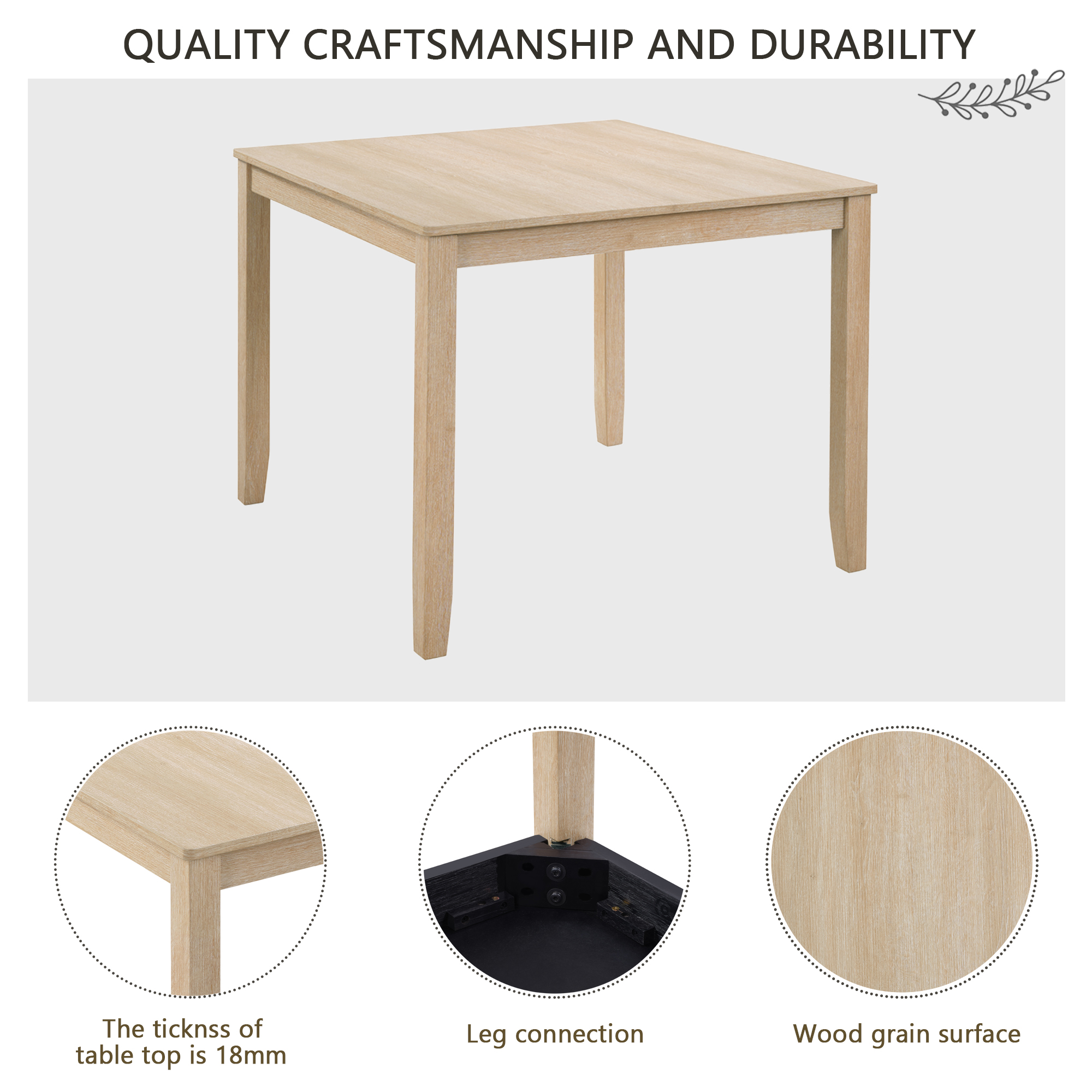 Modern 4 Person Dining Table Set with 4 Chairs, Dining Table Set for 4 People, 5-piece Wooden Dining Table Set for Living Room, Kitchen and Dining Room, Light Oak + Beige — foto 8
