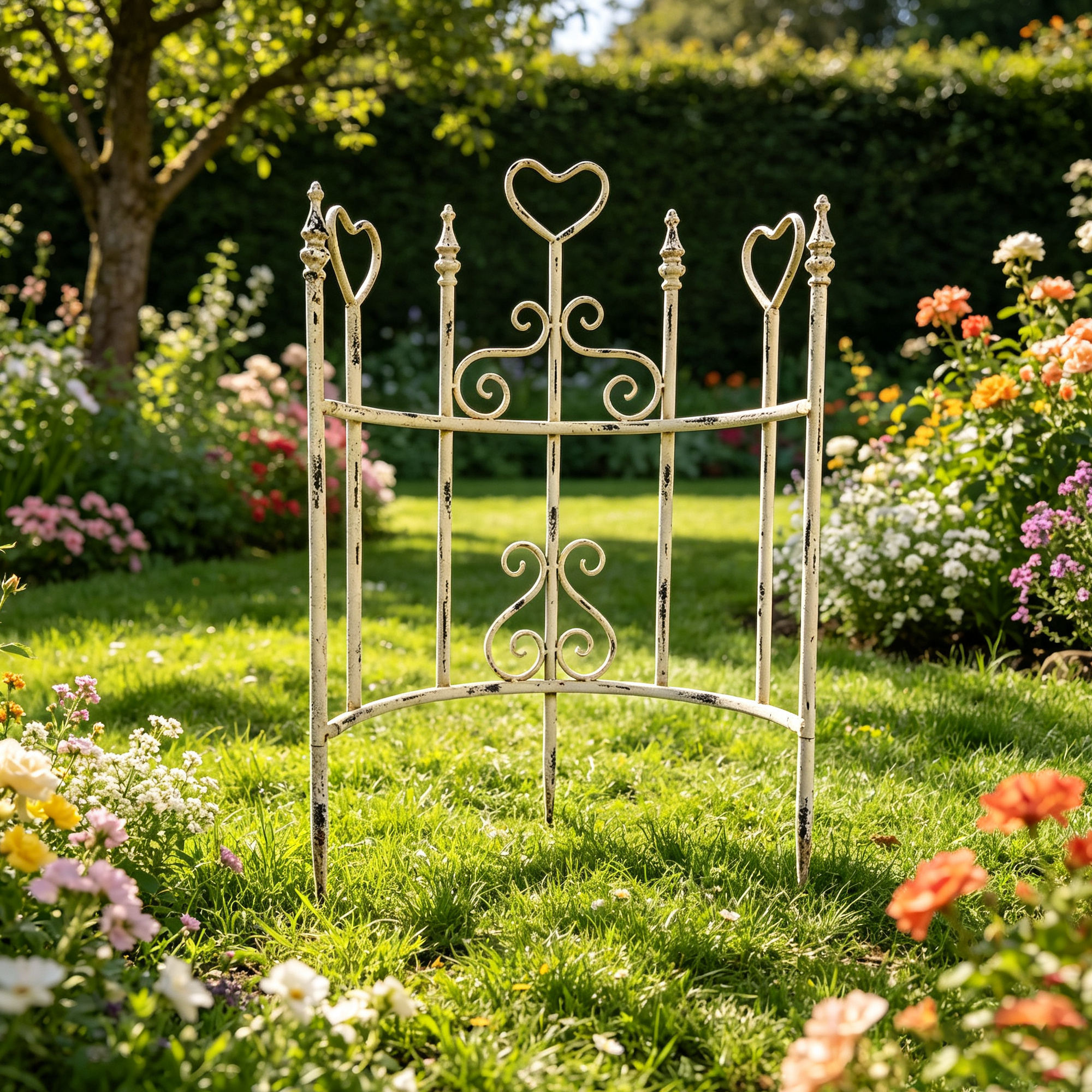 2pcs Iron Garden Fence, Pretty Vintage Green Rustic Style Decorative Fence Pannels, Outdoor Yard Landscape Pathway Border Panels Anti Animal Flowers Plants Barrier Climbing Trellis ,29.25''*17.51''