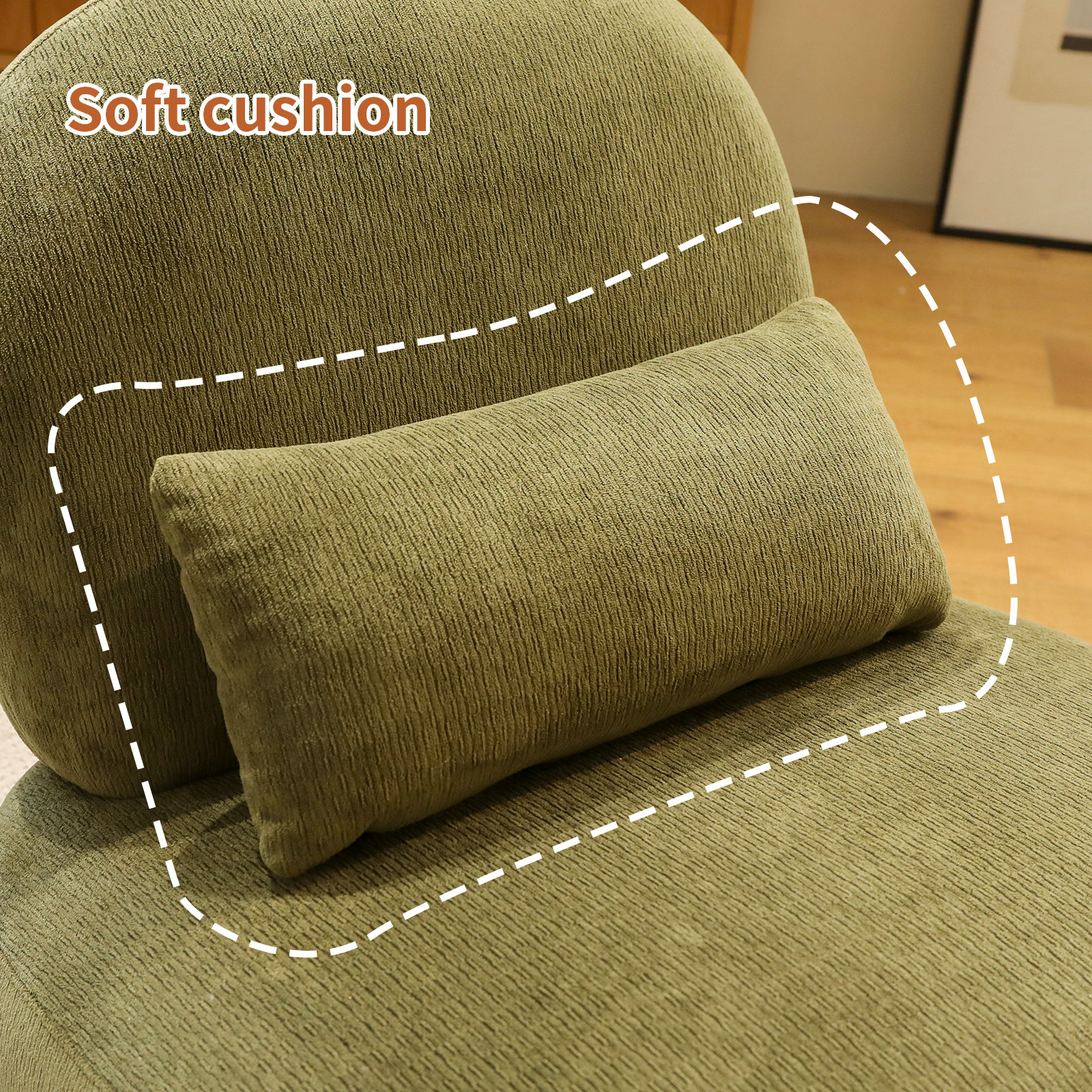 Cute Accent Chair with Solid Wood Legs, Velvet Living Room Chair with Soft Cushion, Cozy Bedroom Chair, Comfy Armless Reading Chair for Apartment, Waiting Room, Balcony (Green) — foto 3