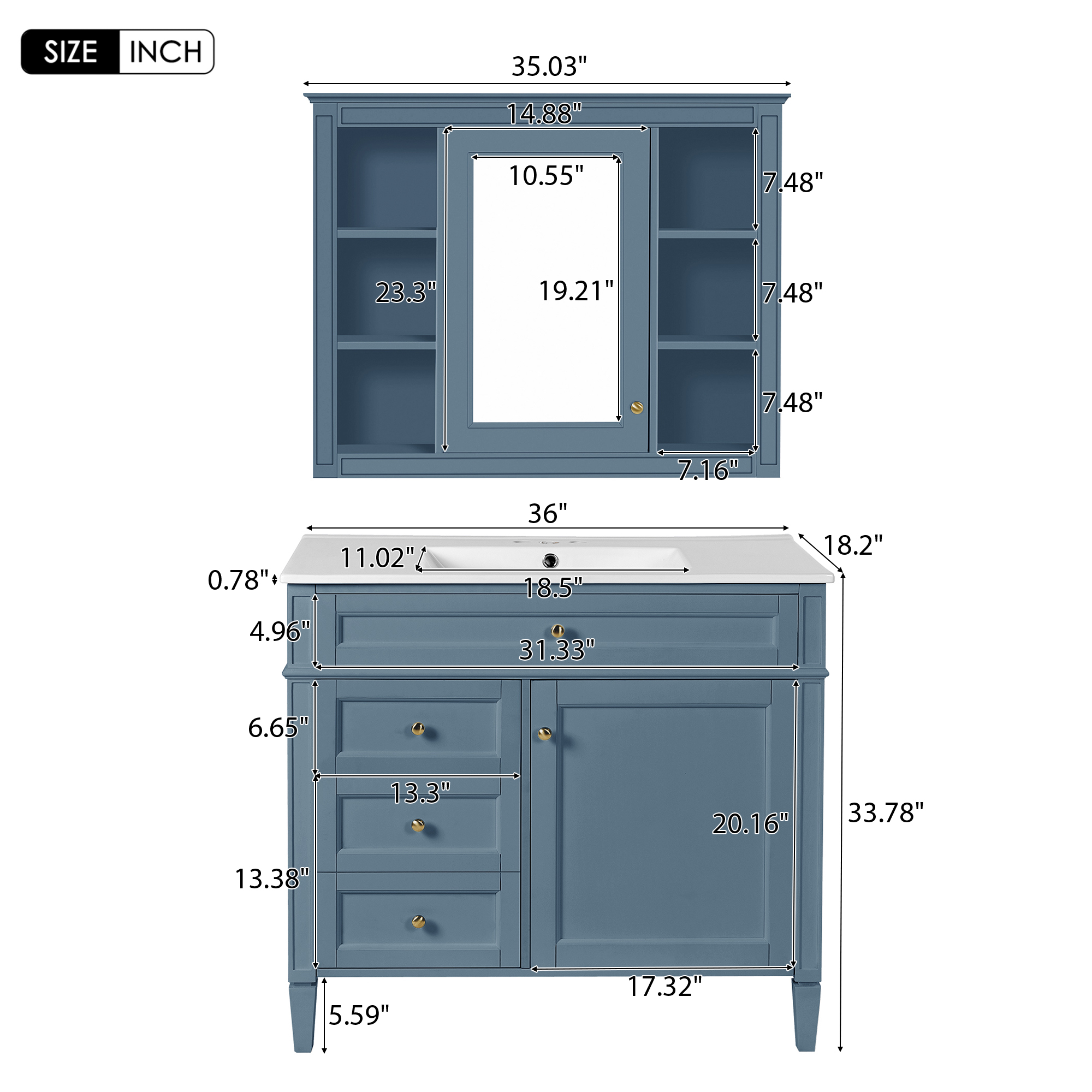 36'' Bathroom Vanity with  Medicine Cabinet, Modern Bathroom Storage Cabinet with 2 Soft Closing Doors, Single Sink Bathroom Vanity — foto 4