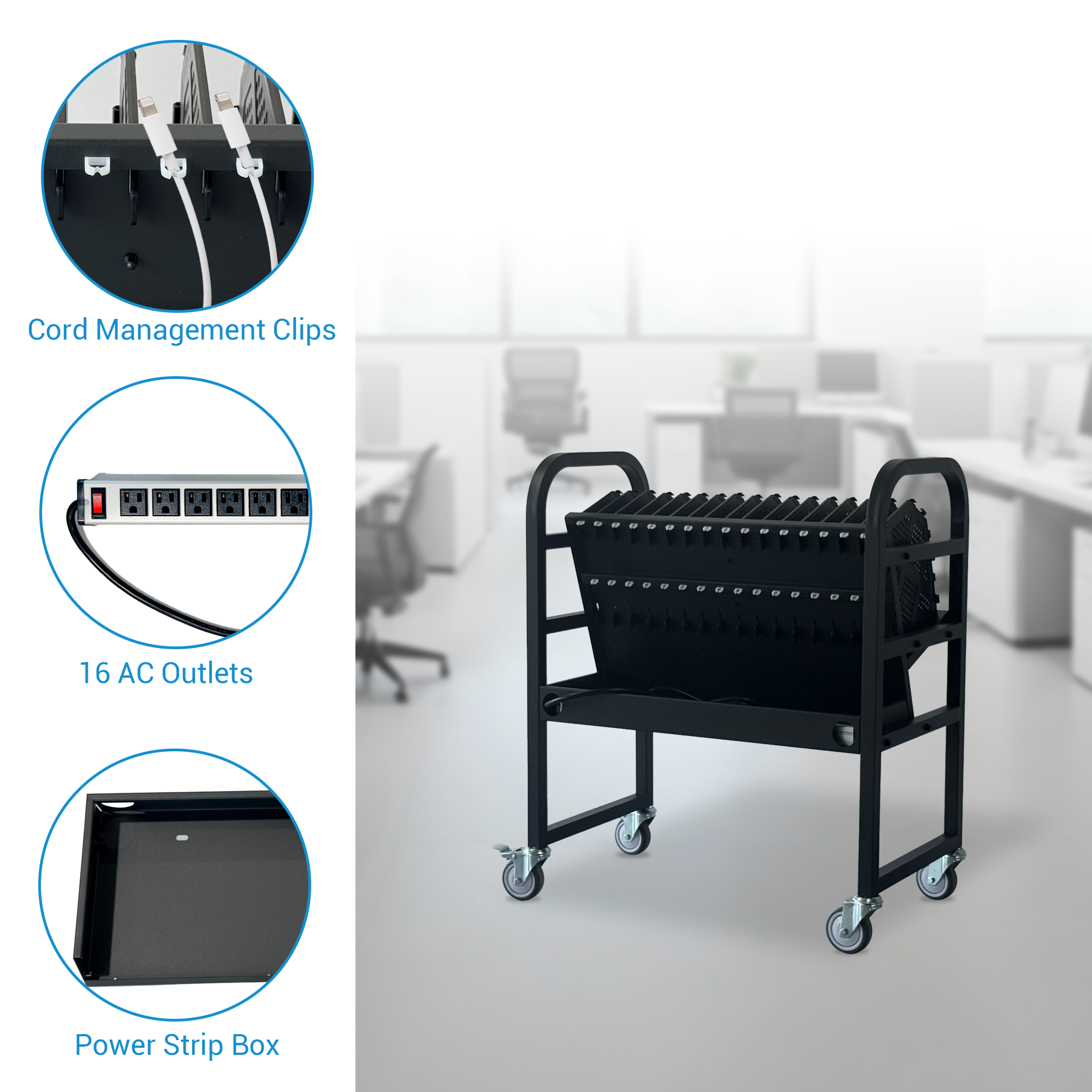 16-Device Mobile Open School Charging Cart Station for Ipads, Chromebooks, Tablets and Laptops Computer with Power Strip Included, Assembly Required — foto 5