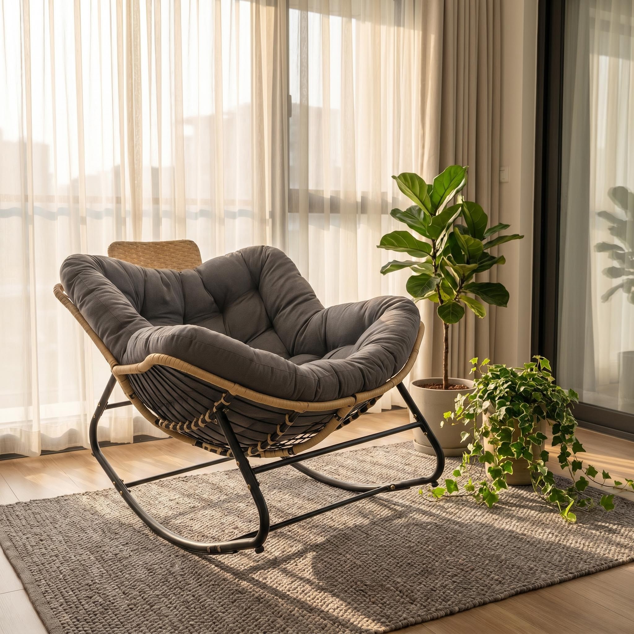 39.37"Papasan Rocking Chair Oversized Patio Egg