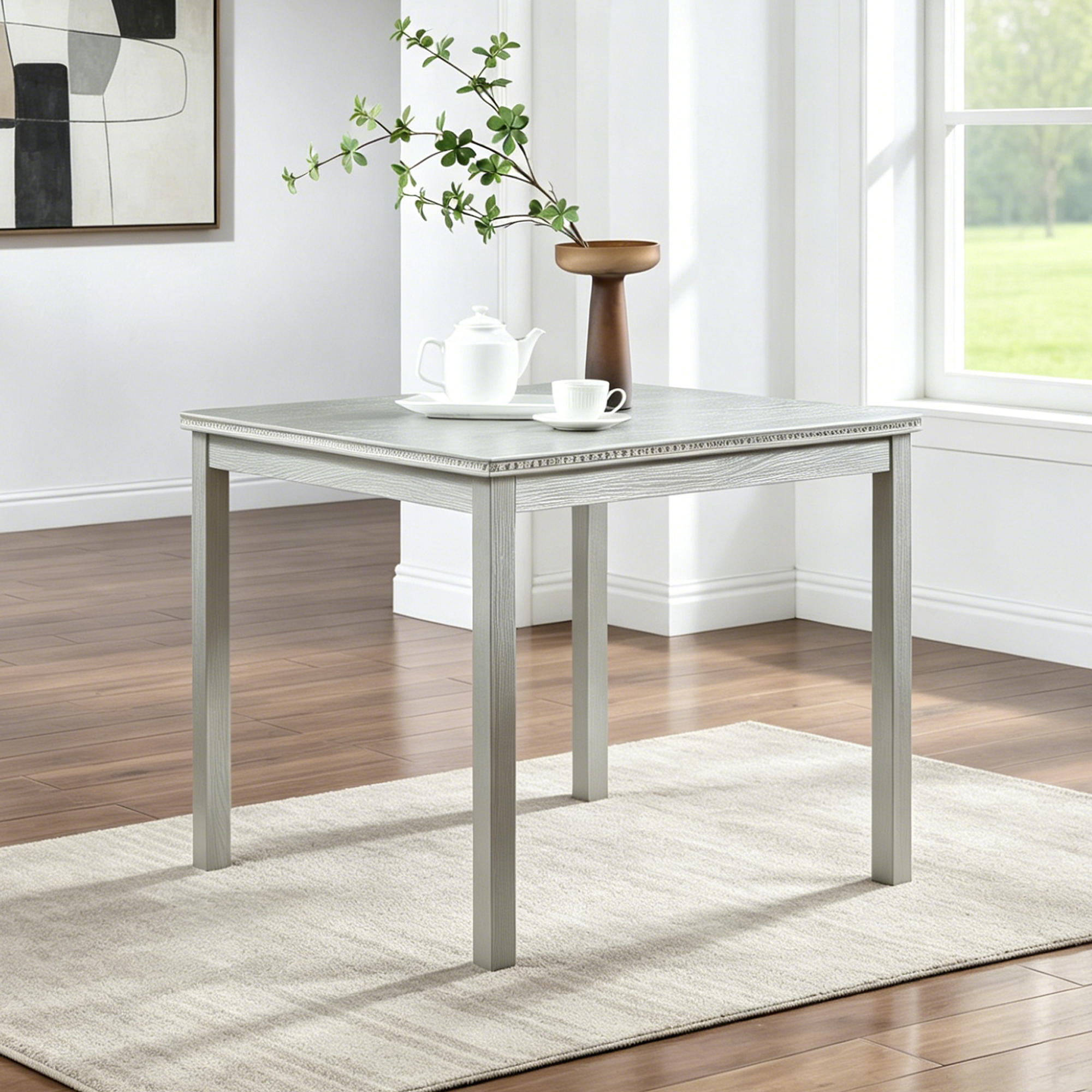 Wooden Dining Square Table, Kitchen Table for Small Space, 4 Person Dining Table, Silver grey 4