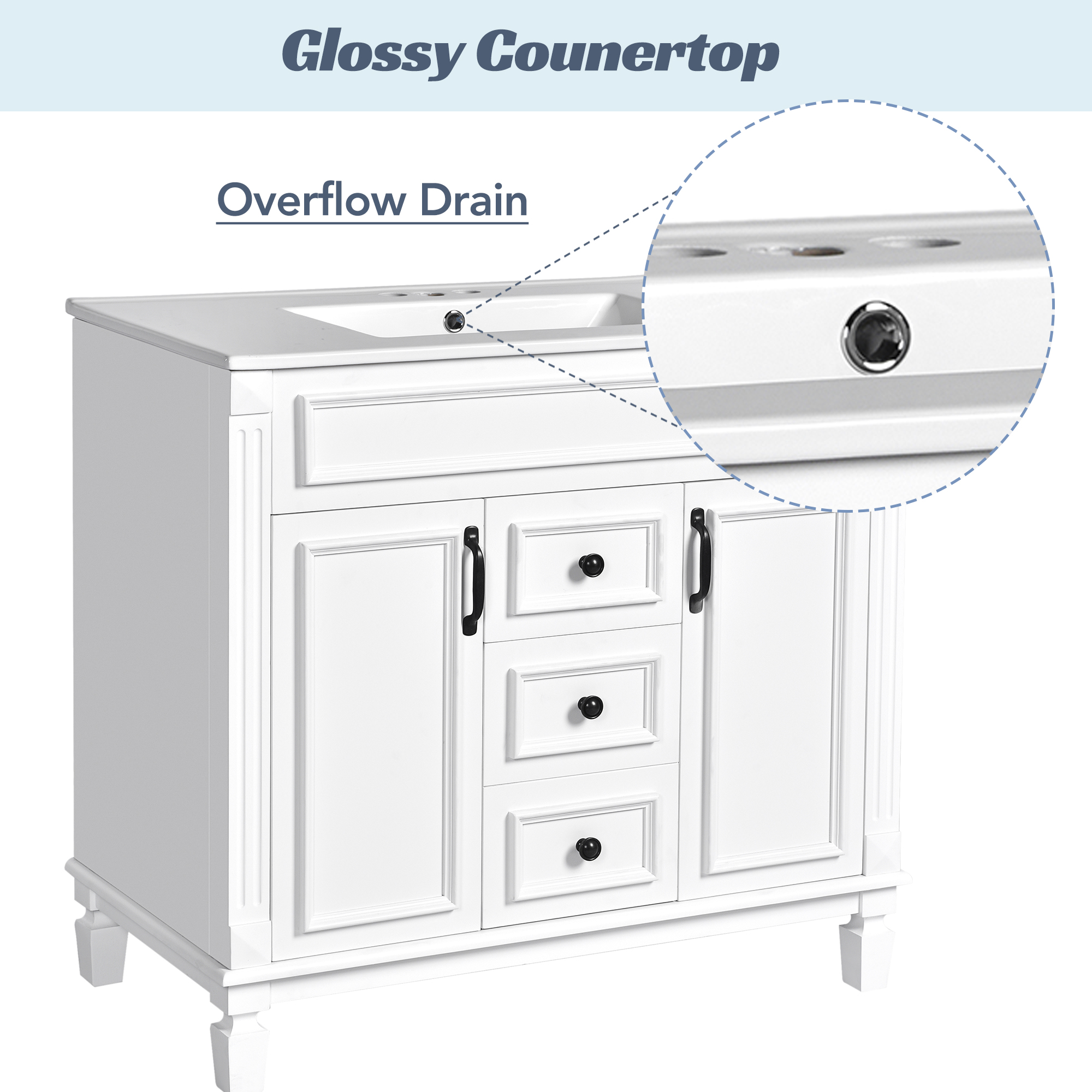 36'' Bathroom Vanity with Top Sink, Mirror Cabinet, Modern Bathroom Storage Cabinet with 2 Soft Closing Doors, Single Sink Bathroom Vanity — foto 4