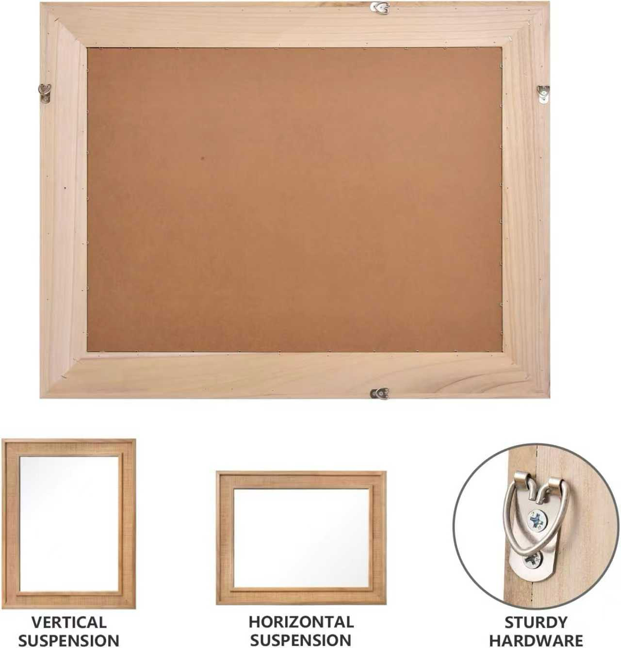 Yellowish Brown 20"x30" Rattan Rectangle Solid Wood Frame Decorative Mirror,For Farmhouse,Bathroom,Home Decor,Entryway — foto 3