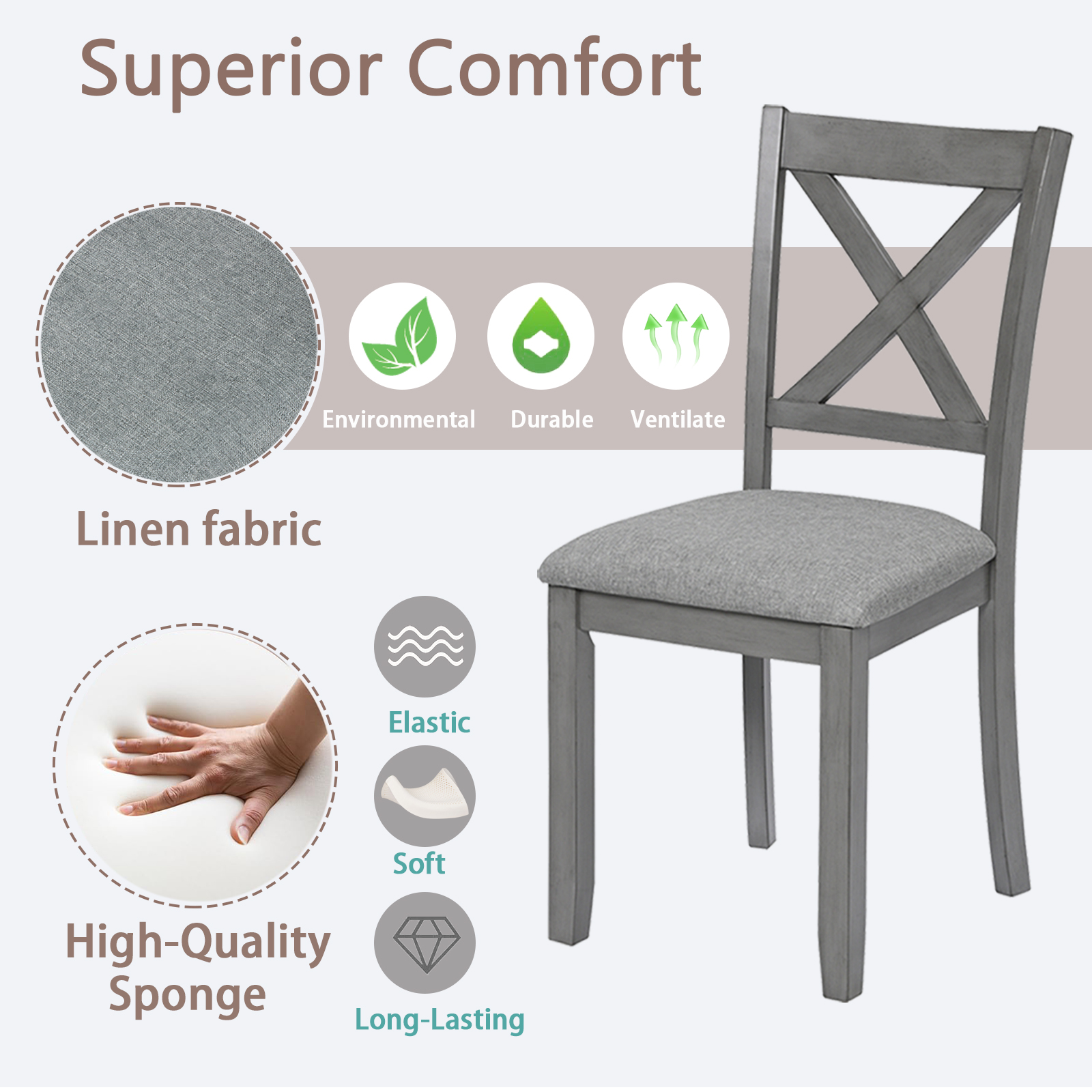 Dining Chairs Only, Wooden Dining Chairs Set of 4, Kitchen Chair with Padded Seat, Upholstered Side Chair for Dining Room, Living Room, Gray 3