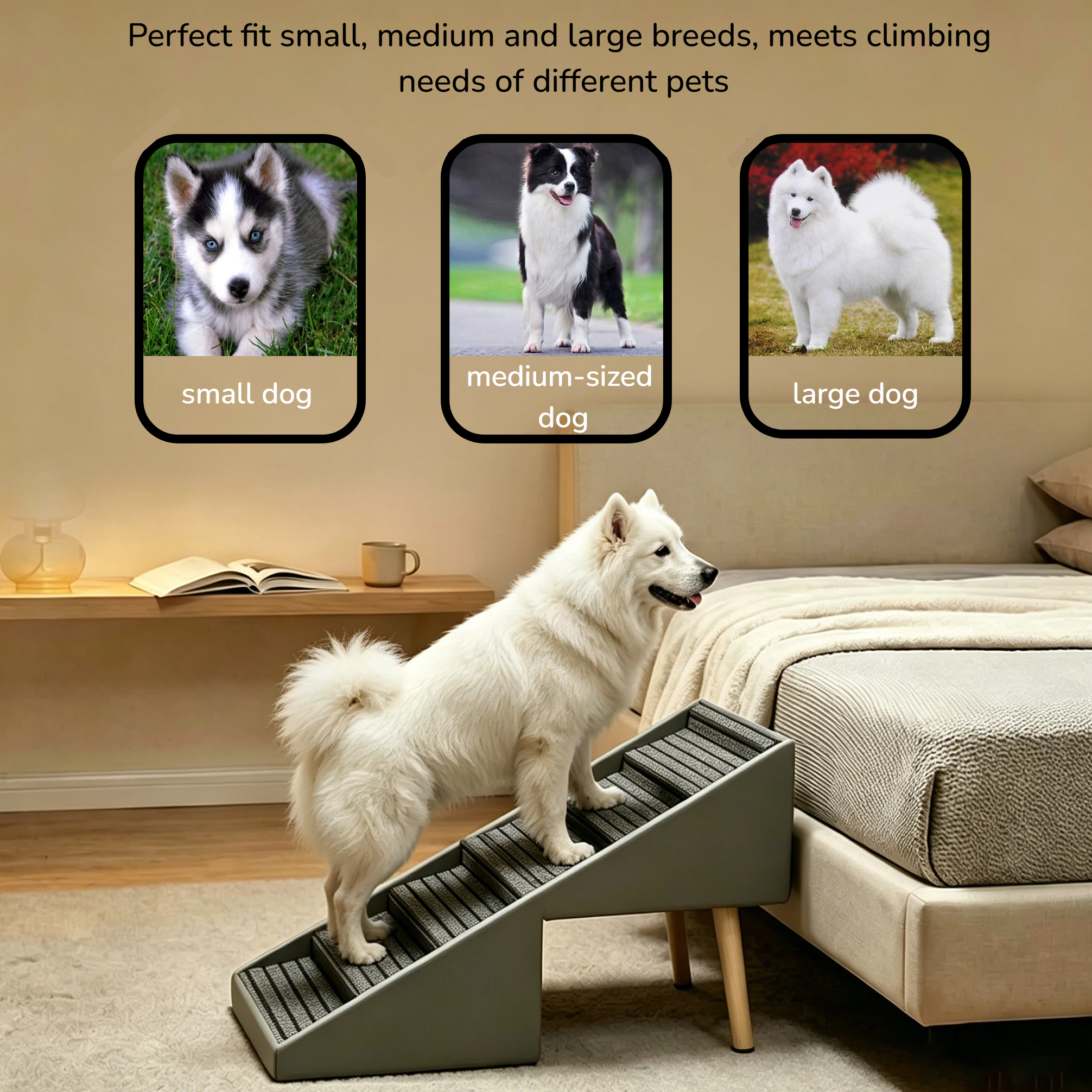 2-in-1 Dog Stairs for Bed and Couch 25.2" Foldable Dog ramp for Couch 6 Pet Steps  & Ottoman for Small and Large Dogs, Grey — foto 3