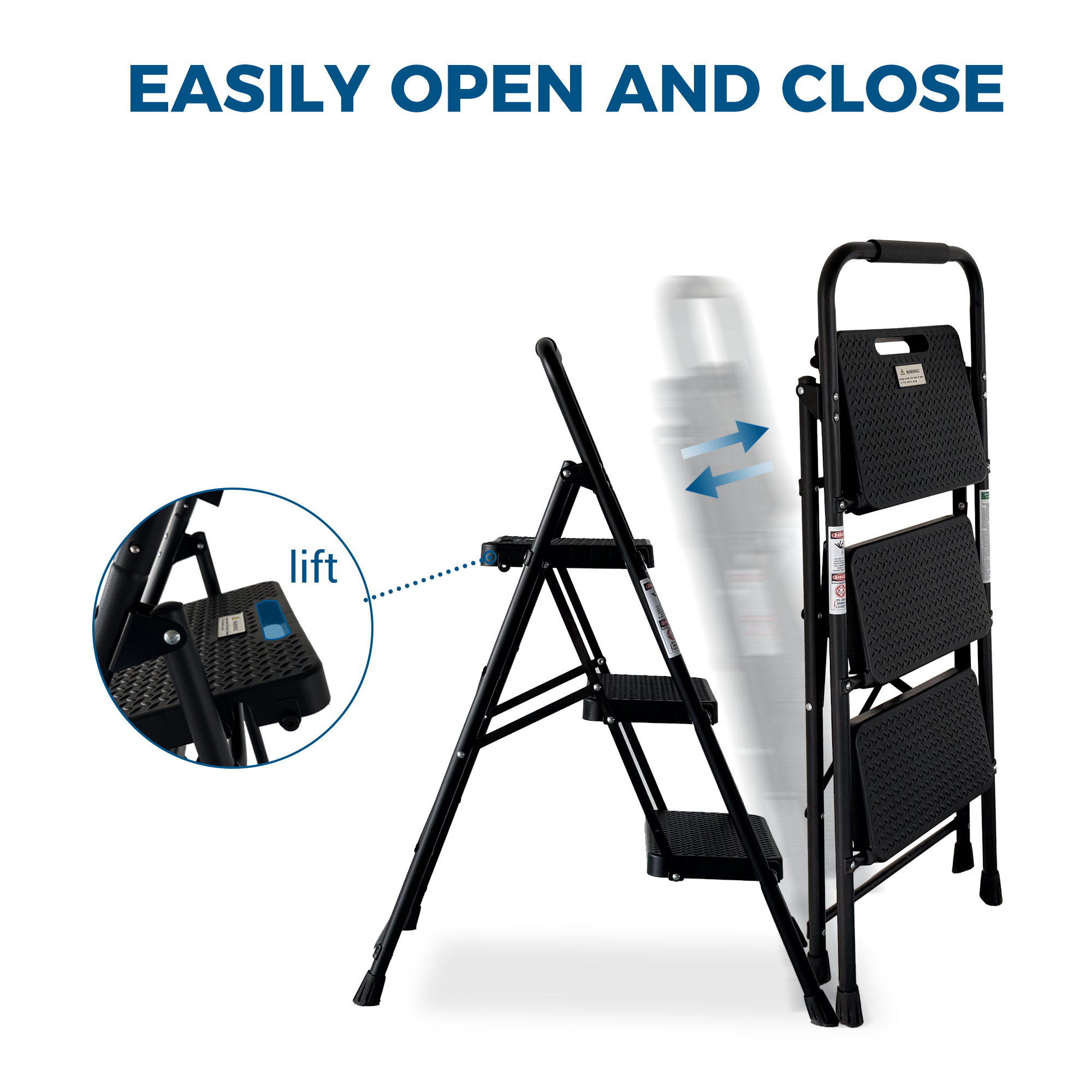 3 Step Ladder, Folding Step Stool with Wide Anti-Slip Pedal, Sturdy Steel Ladder,  Lightweight, Portable Steel Step Stool — foto 8