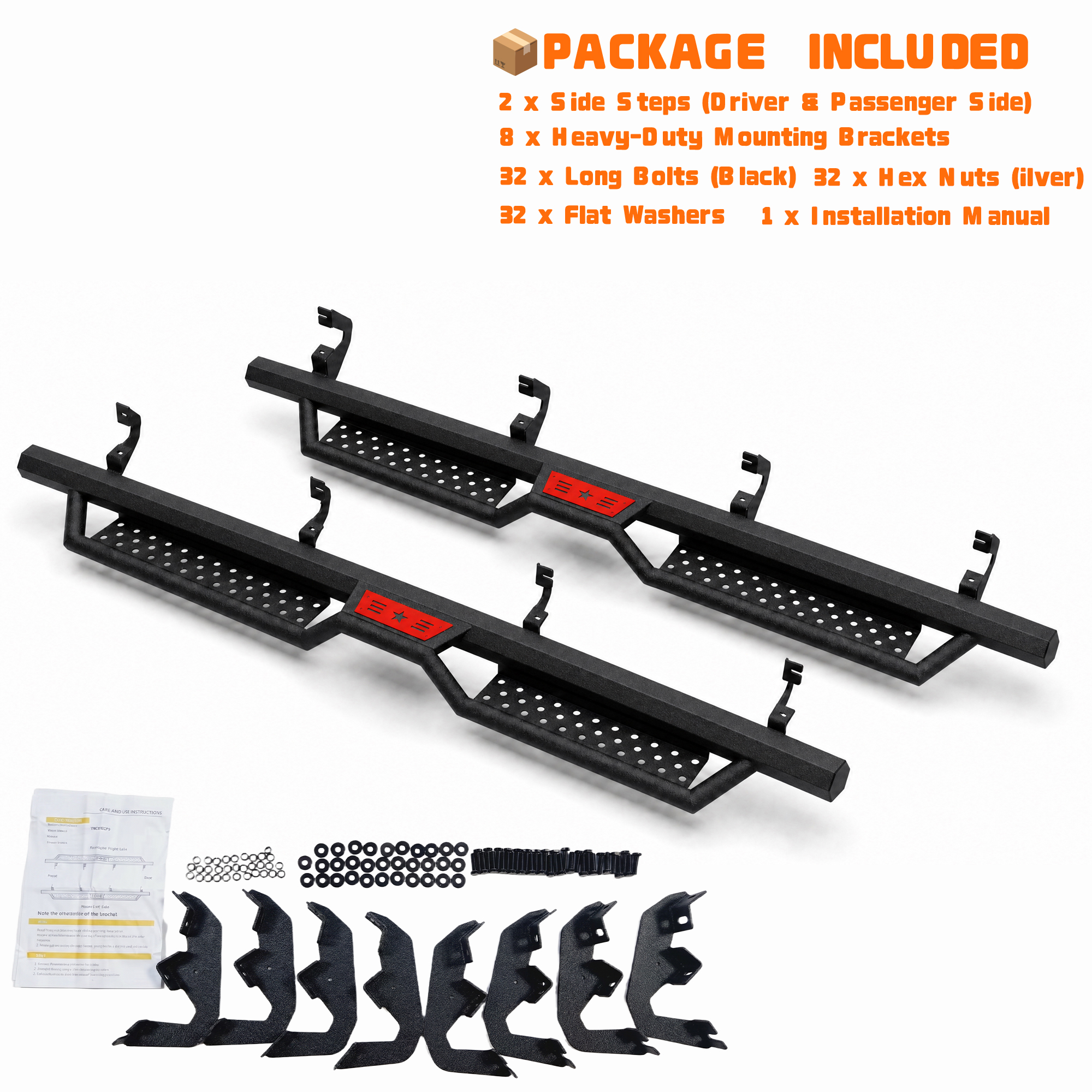 6" Running Boards For 2019-2026 Chevy Silverado 1500 Crew Cab, 2020-2026 Silverado/Sierra 2500HD 3500HD Crew Cab, Two Stairs Design Nerf Bars Step Bars Hexagonal style — foto 2