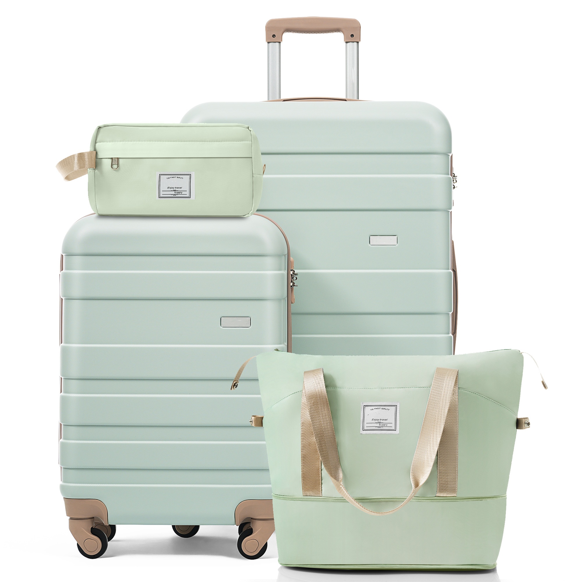4-Piece Luggage Set - 20in Carry-On, 28in Checked Suitcase with TSA Lock Travel Duffel Bag Wet-Dry Toiletry Bag,green 4