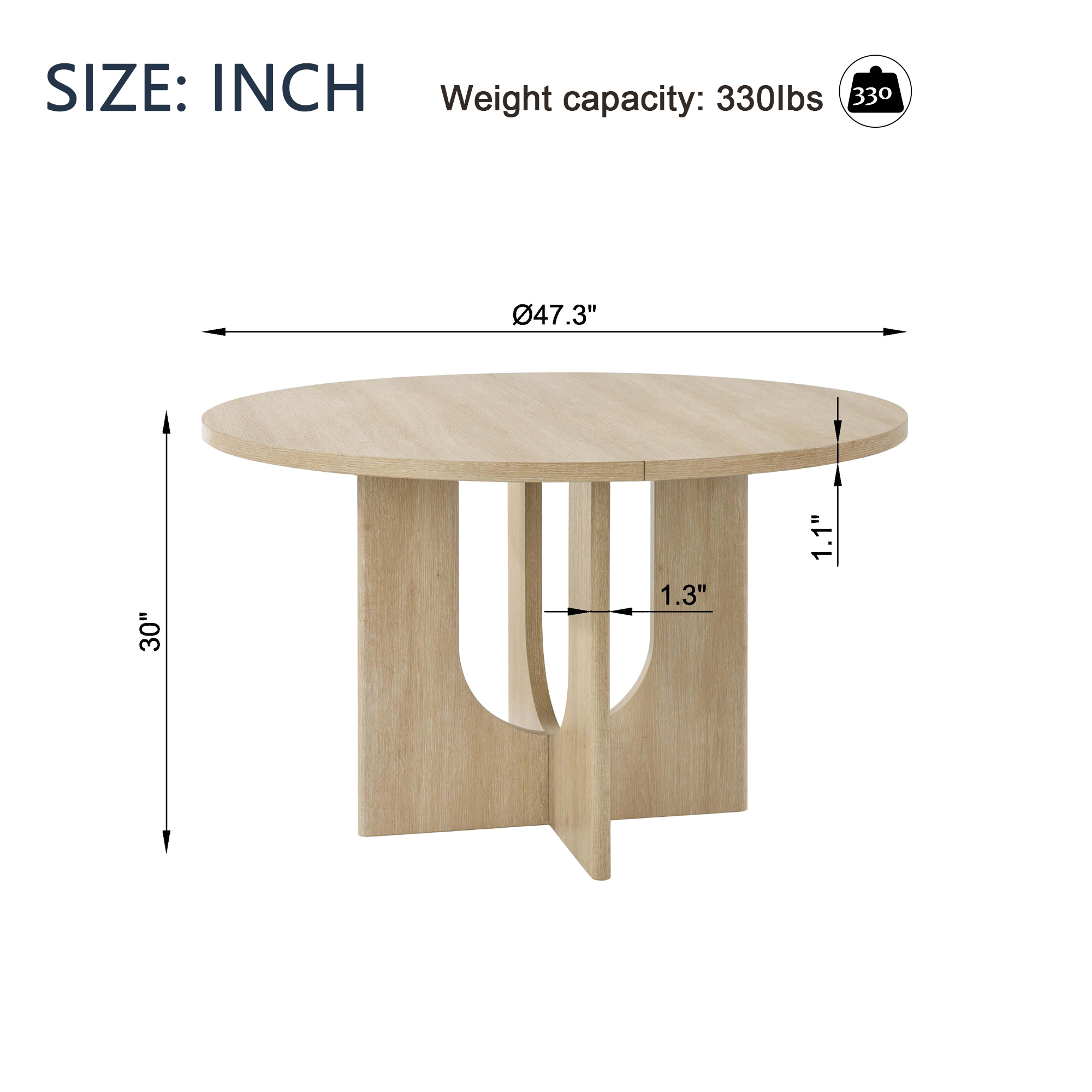 Modern Round Dining Table for 4, Farmhouse 47.3 inch Round Dining Table for Kitchen, Dining Room, Living Room, Light Oak 7